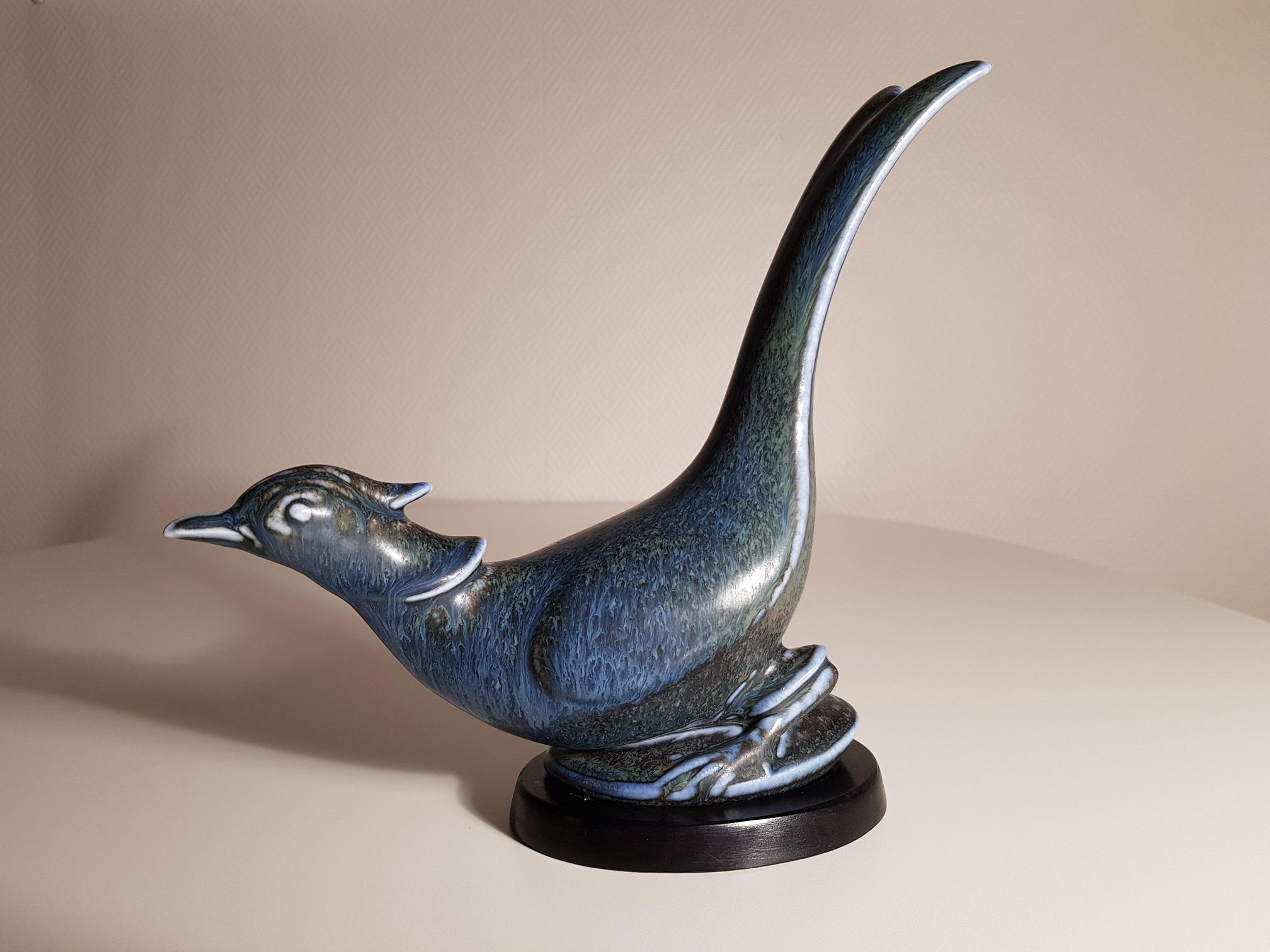 Blue Bird Stoneware 1950s by Gunnar Nylund for Rörstrand in Sweden In Good Condition For Sale In Limhamn, SE