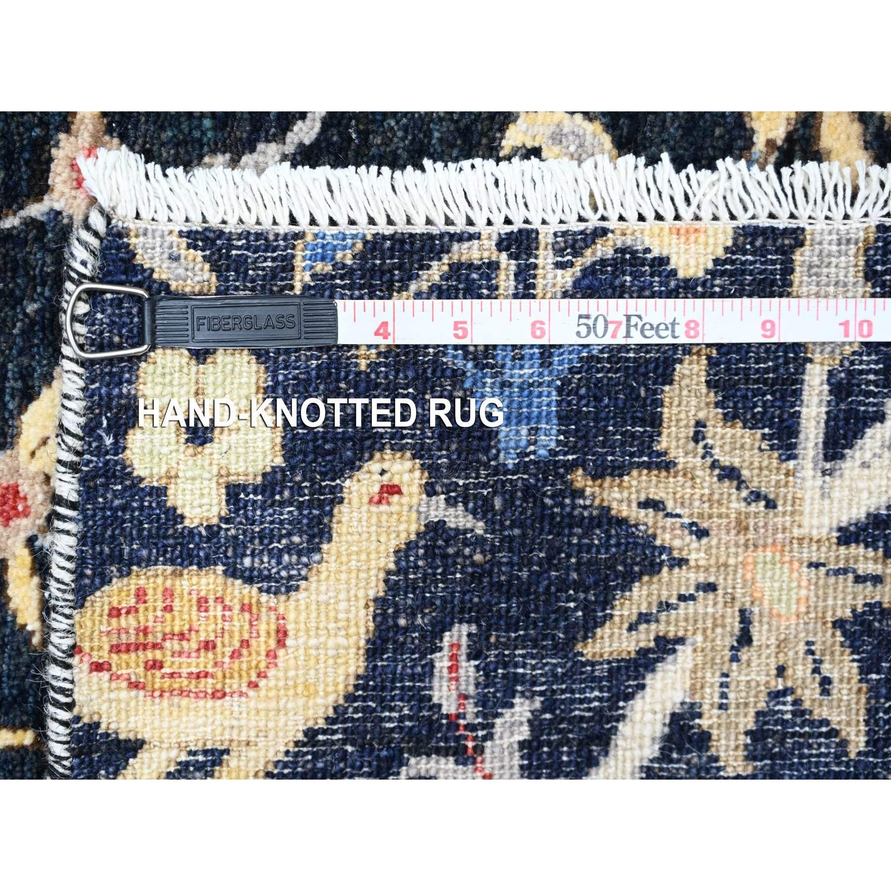 Blue Birds of Paradise Peshawar Hand Knotted Wool Square Oriental Rug 8'x8'2