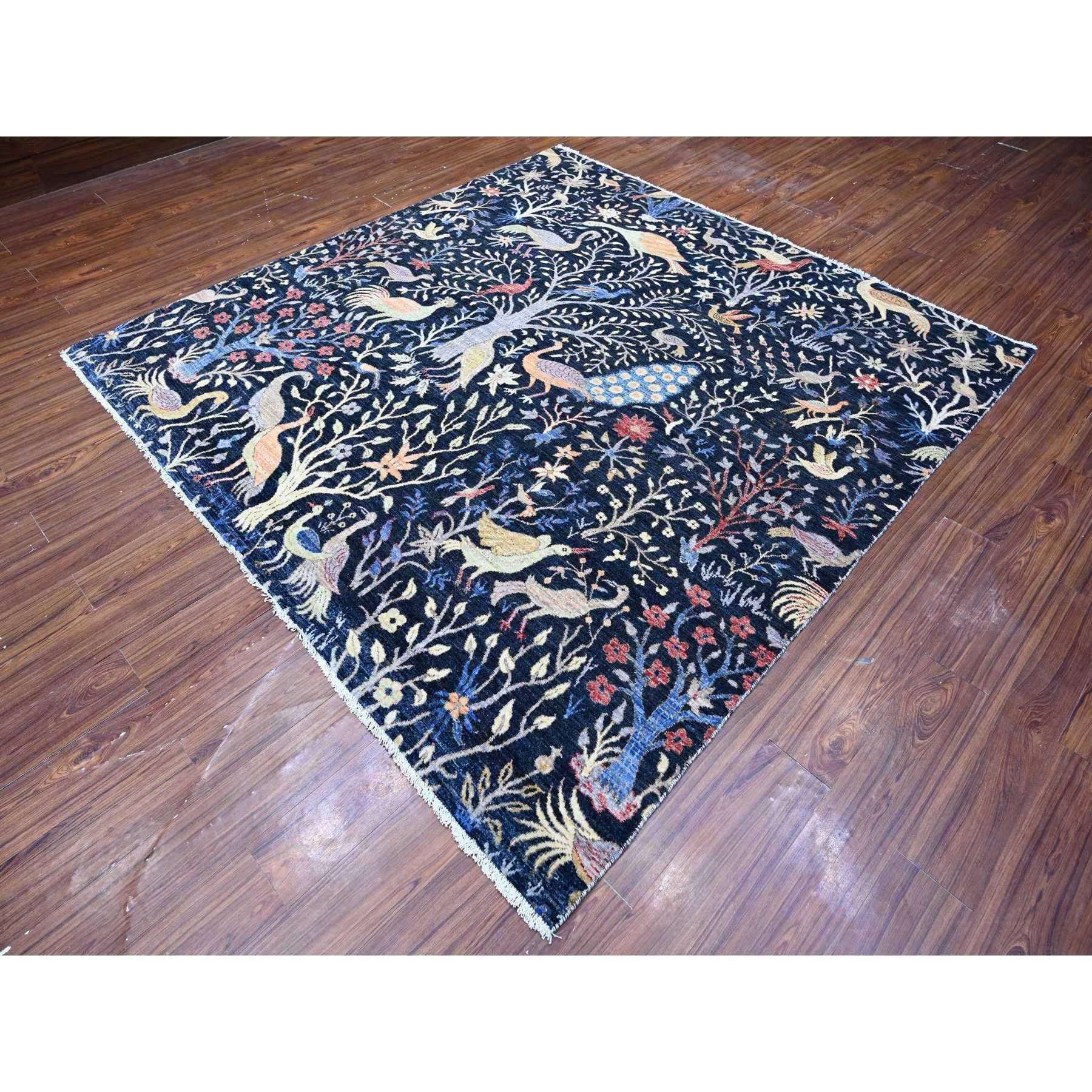 Oushak Blue Birds of Paradise Peshawar Hand Knotted Wool Square Oriental Rug 8'x8'2