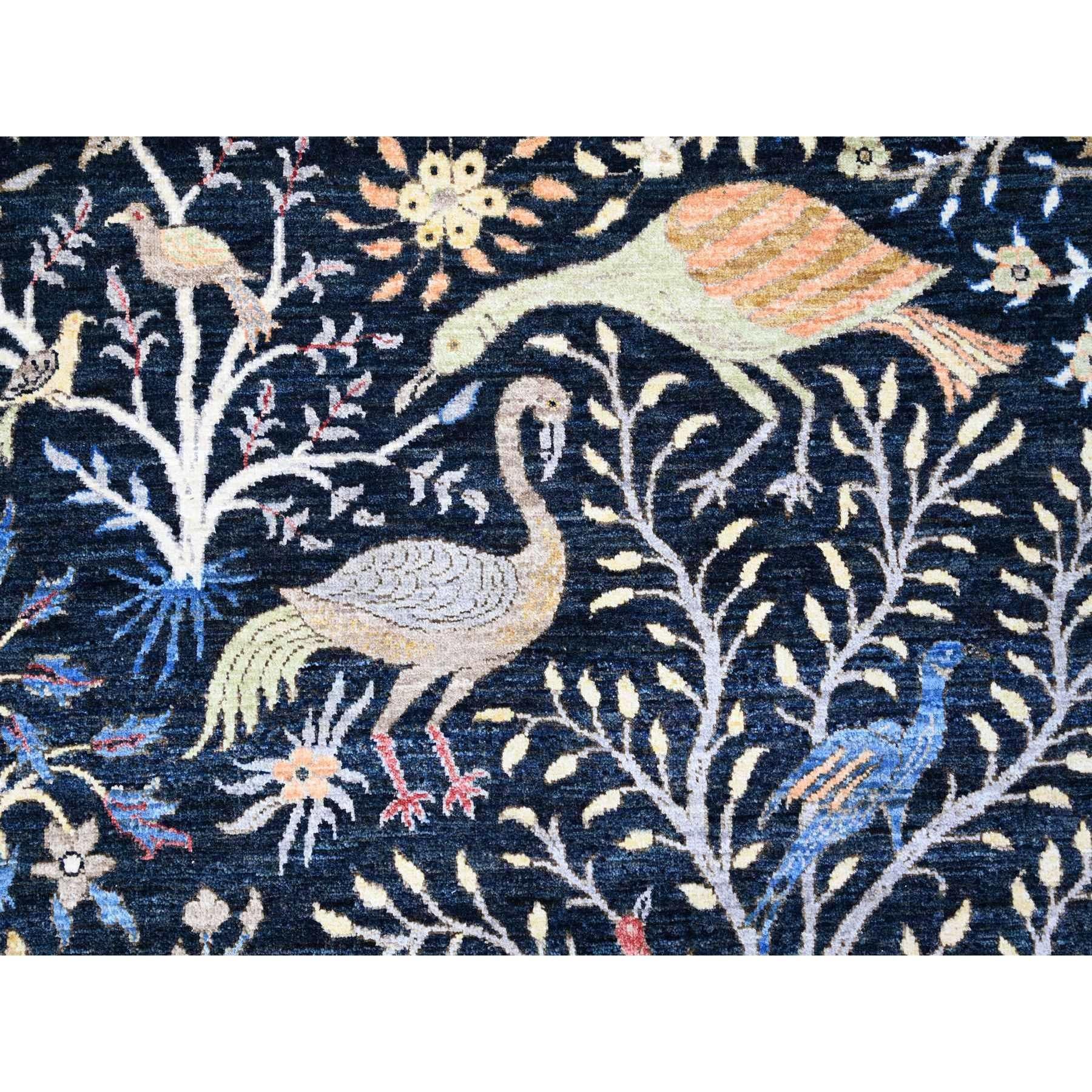 Blue Birds of Paradise Peshawar Hand Knotted Wool Square Oriental Rug 8'x8'2
