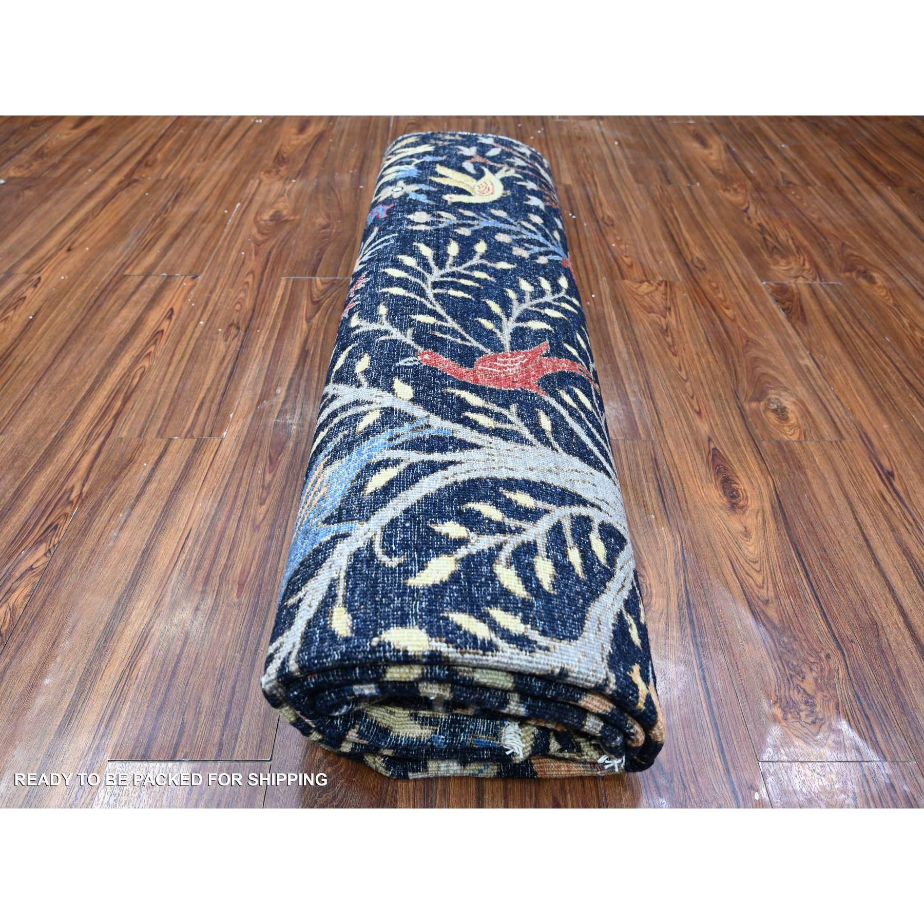 Blue Birds of Paradise Peshawar Hand Knotted Wool Square Oriental Rug 8'x8'2