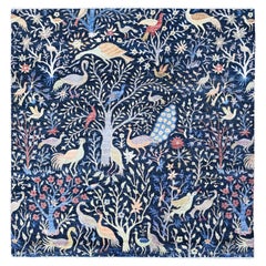 Tapis oriental carré Peshawar bleu Birds of Paradise noué à la main 8'x8'2"