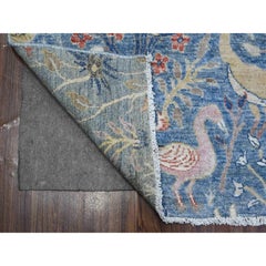Blue Birds of Paradise Peshawar Hand Knotted Wool Wide Runner Rug 5'11" x 11'10"