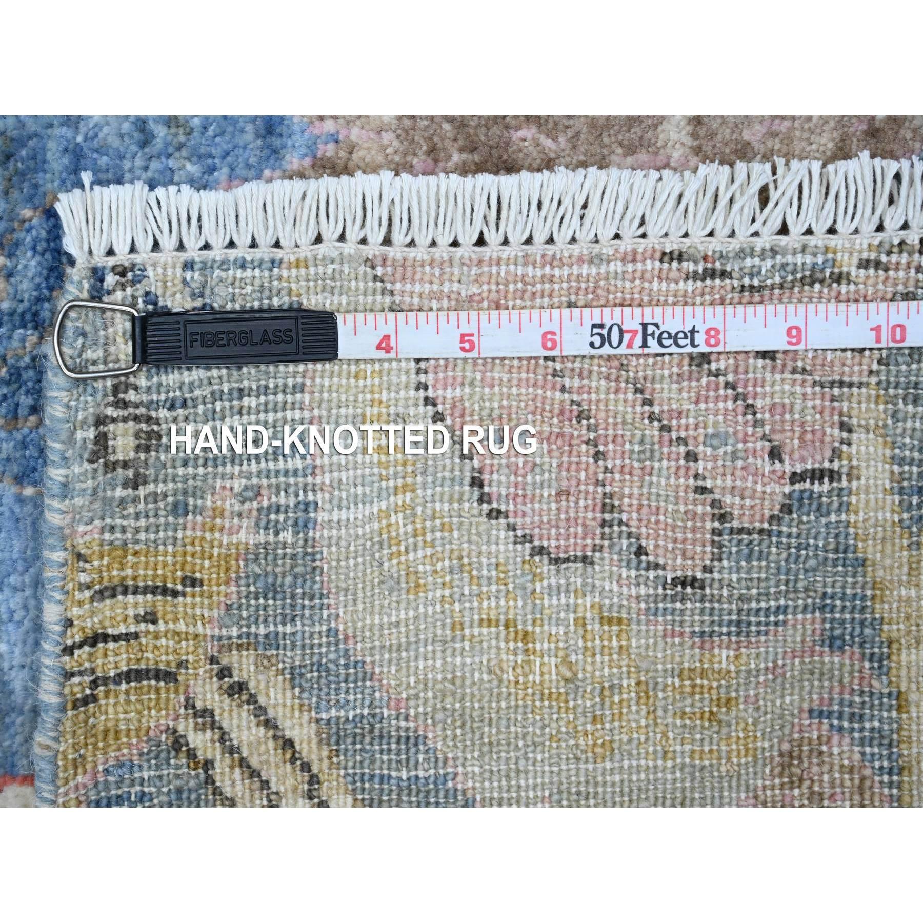 Blaue Vögel des Paradieses Peshawar Handgeknüpfter breiter Wollteppich 5'11