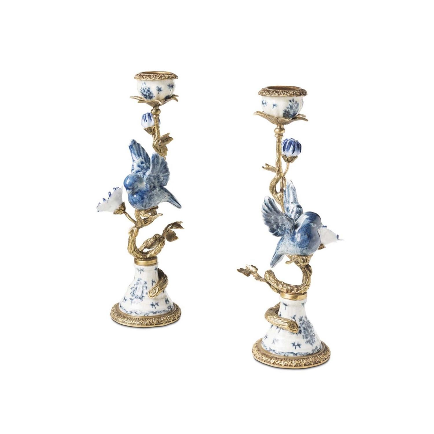 Blaue Vögel 2er Set Kerzenständer (Italienisch) im Angebot
