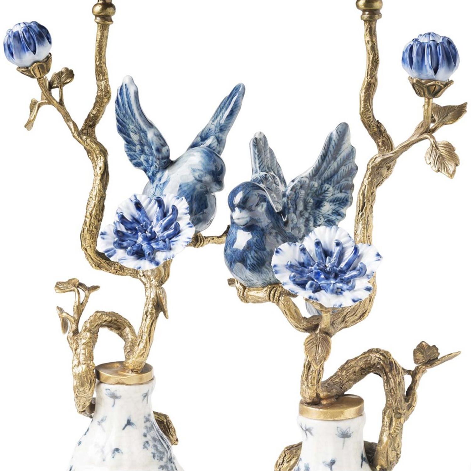 Blaue Vögel 2er Set Kerzenständer (Handgefertigt) im Angebot