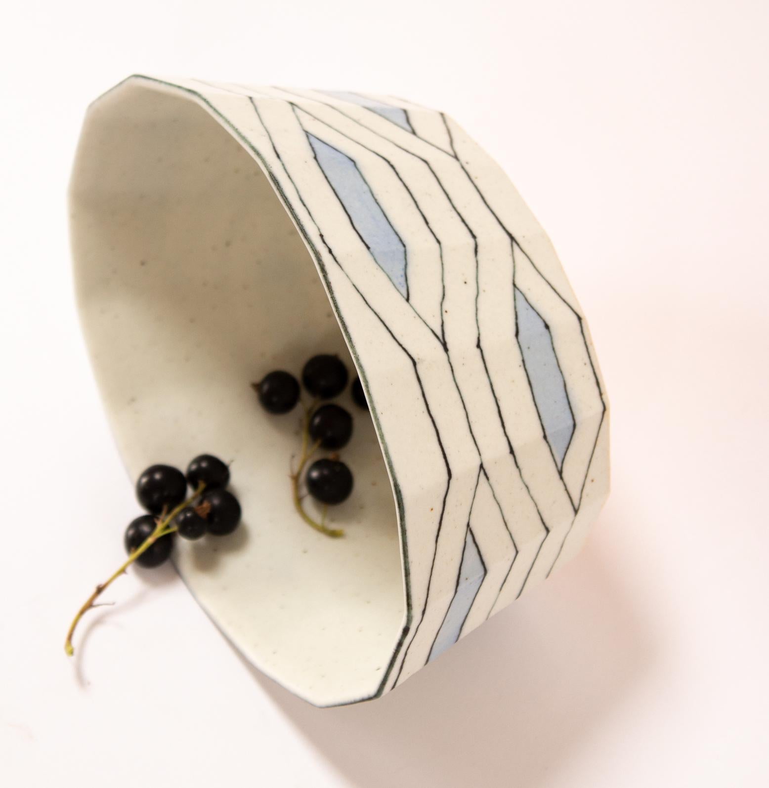 Hand-Crafted Blue, Black and Eggshell Ceramic Vessel by Bodil Manz, Signed by the Artist