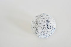 Blue, Black and White Crackle-Surfaced Ceramic Sphere, Hand Built Sculpture