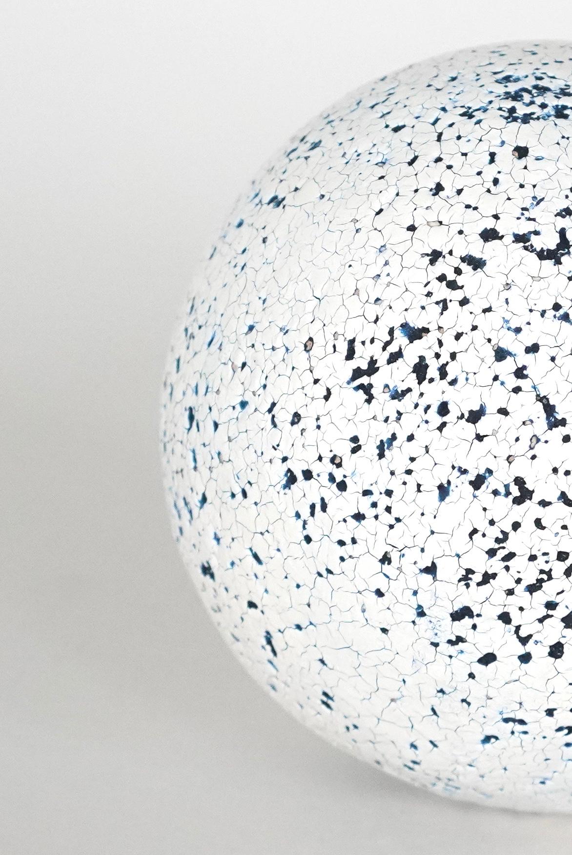 Blue, Black and White Crackle-Surfaced Ceramic Sphere, Hand Built Sculpture In New Condition For Sale In New York, NY
