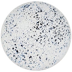 Blue, Black and White Crackle-Surfaced Ceramic Sphere, Hand Built Sculpture