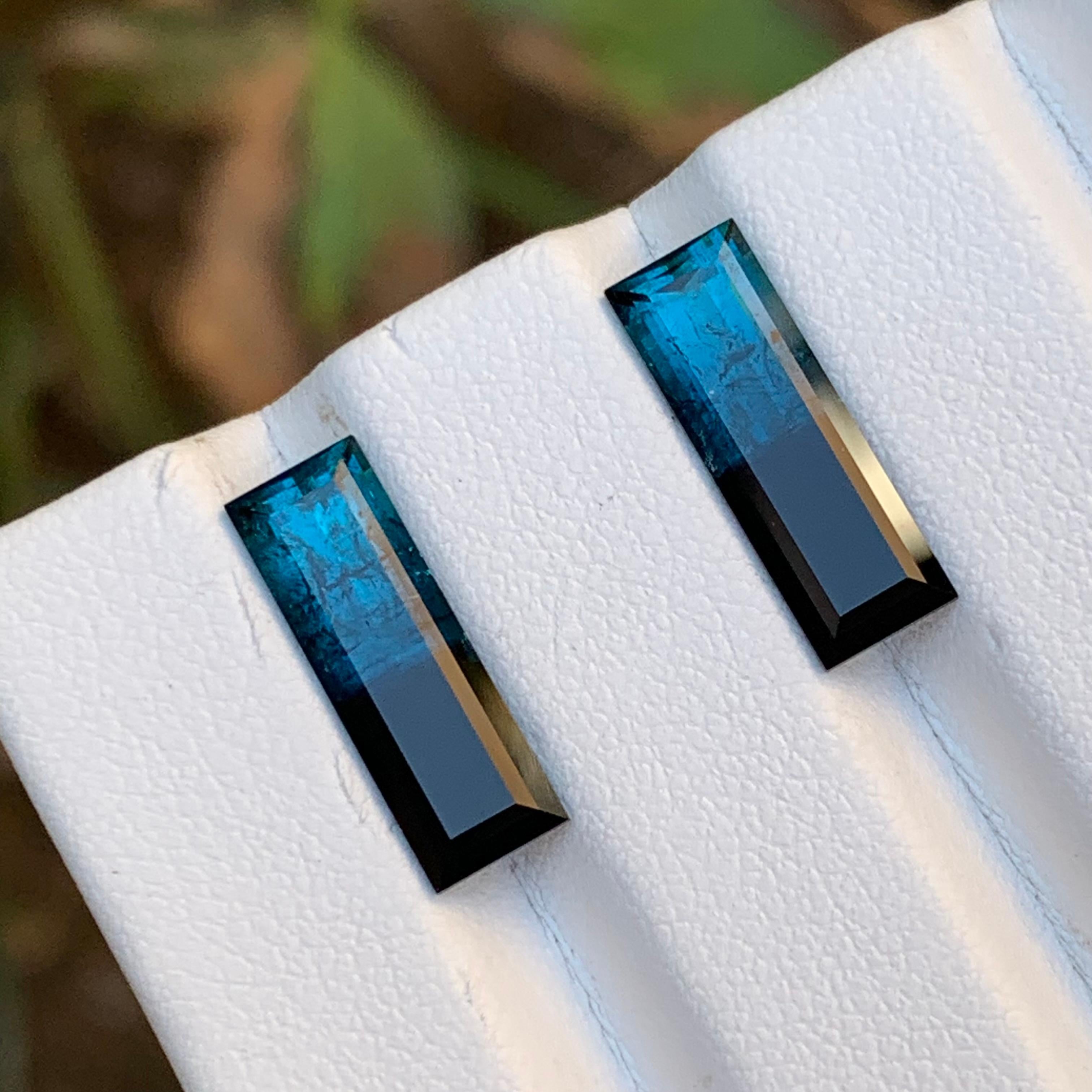 Orecchini con tormalina naturale bicolore blu e nera, gemme sciolte, coppia perfetta 7 carati in vendita 1