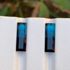 Parfaite paire de boucles d'oreilles en tourmaline naturelle bicolore bleue et noire, 7 carats