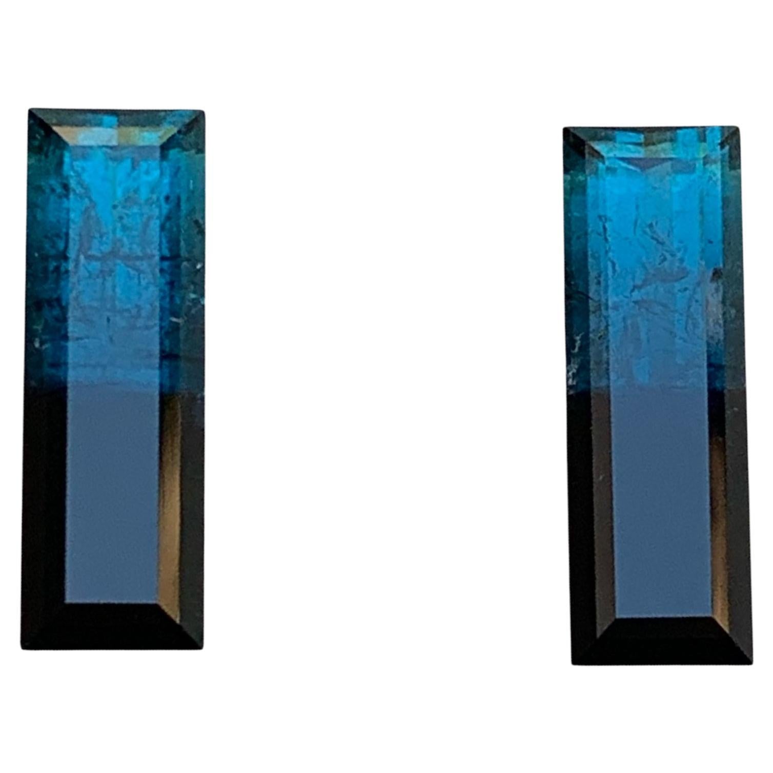 Parfaite paire de boucles d'oreilles en tourmaline naturelle bicolore bleue et noire, 7 carats