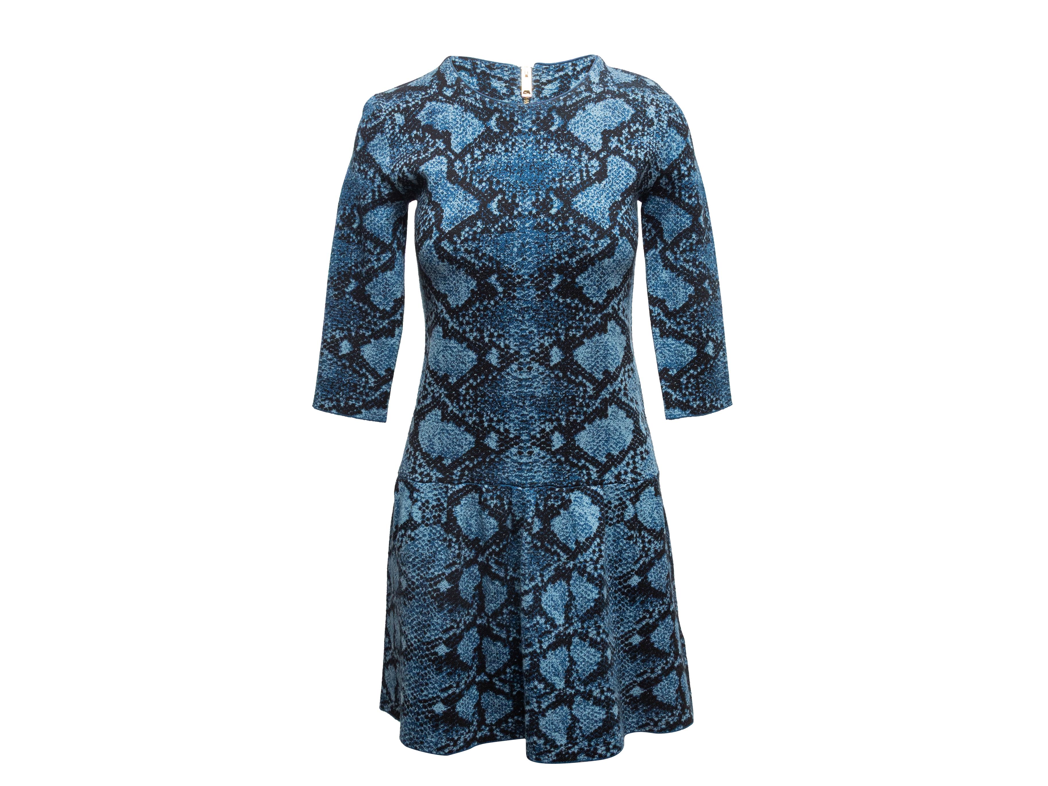 Blau & Schwarz Burberry Schlangenhaut Intarsien-Strickkleid Größe US XS im Zustand „Gut“ im Angebot in New York, NY