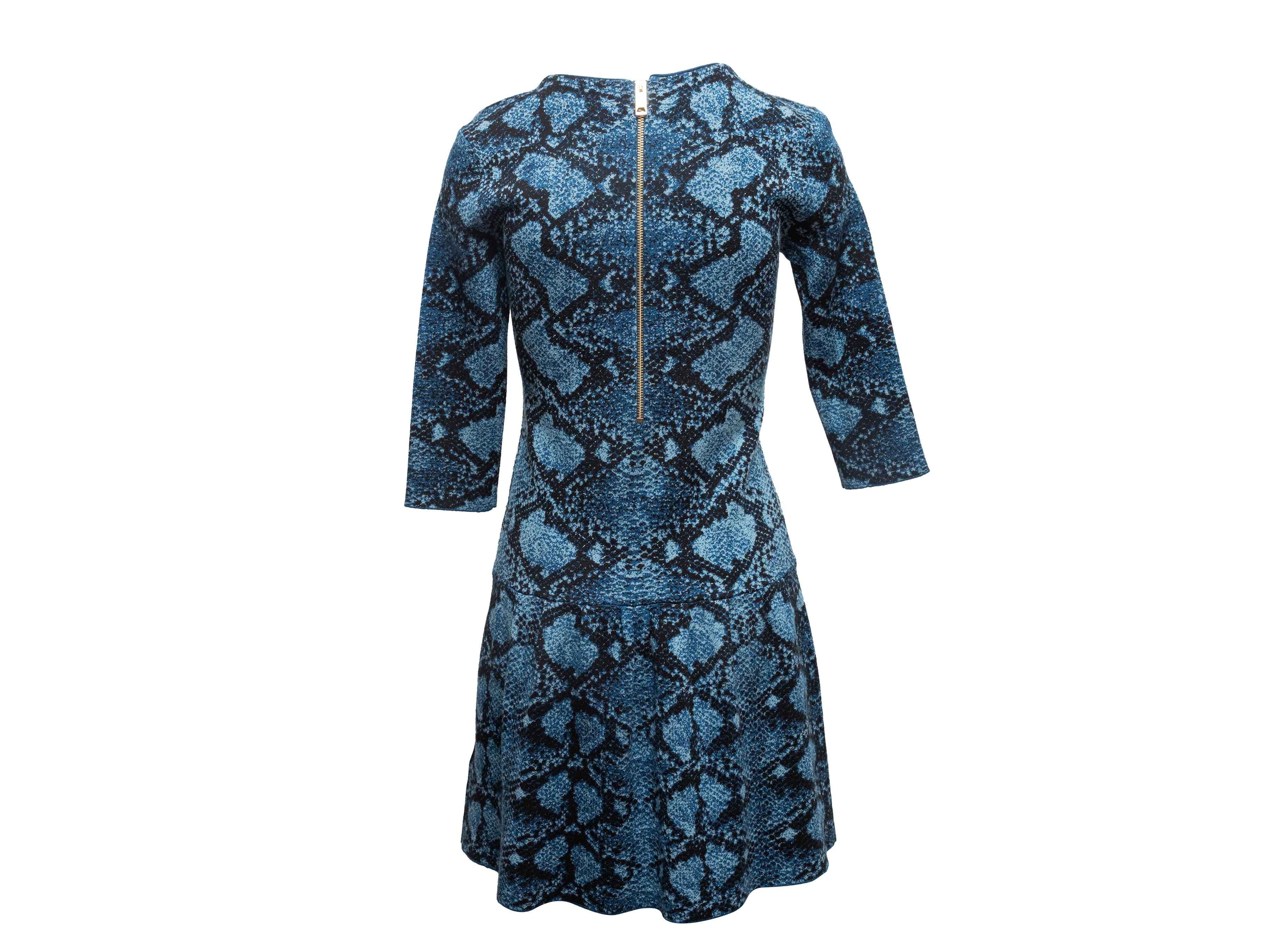 Blau & Schwarz Burberry Schlangenhaut Intarsien-Strickkleid Größe US XS Damen im Angebot