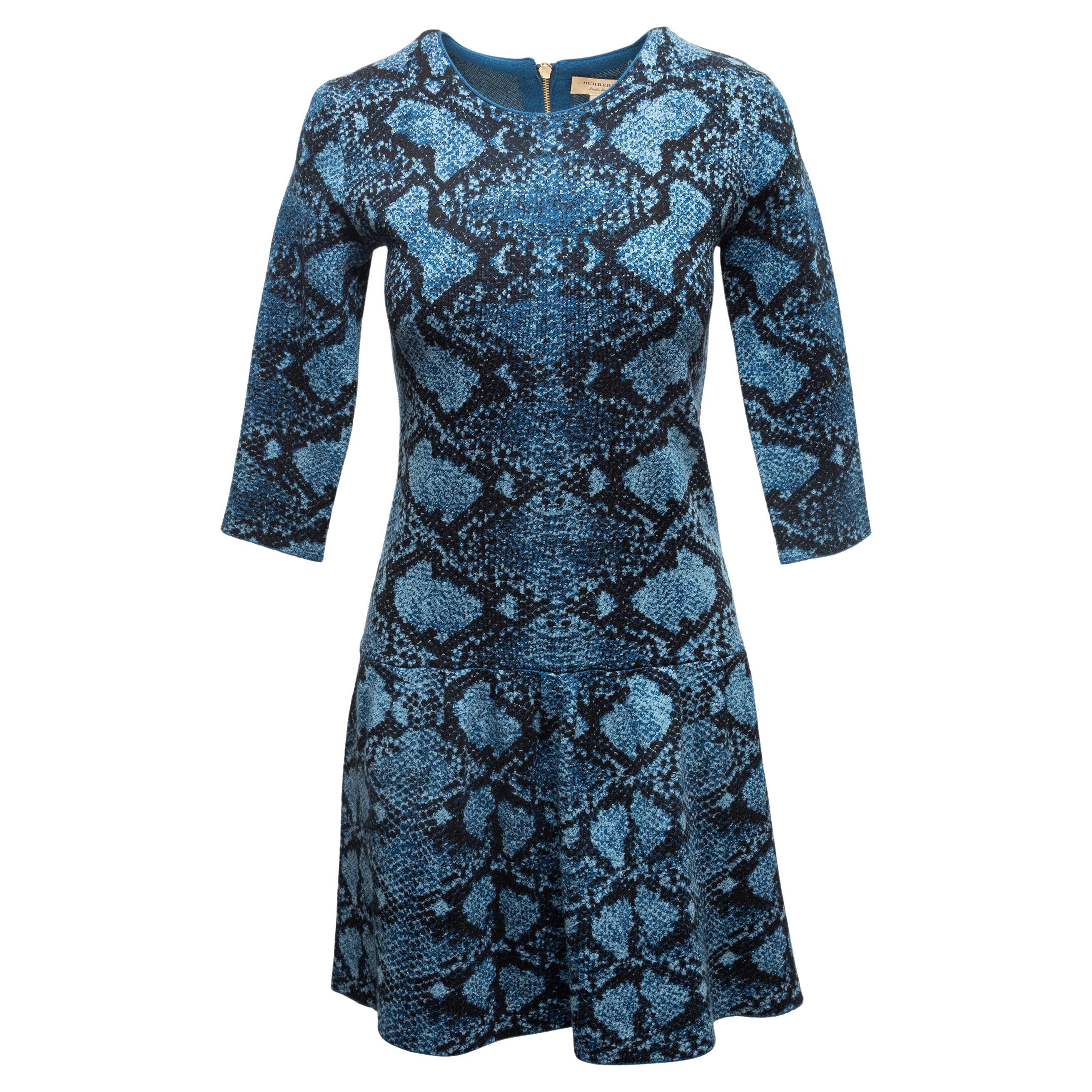 Blue & Black Burberry Snakeskin Intarsia Knit Dress Size US XS