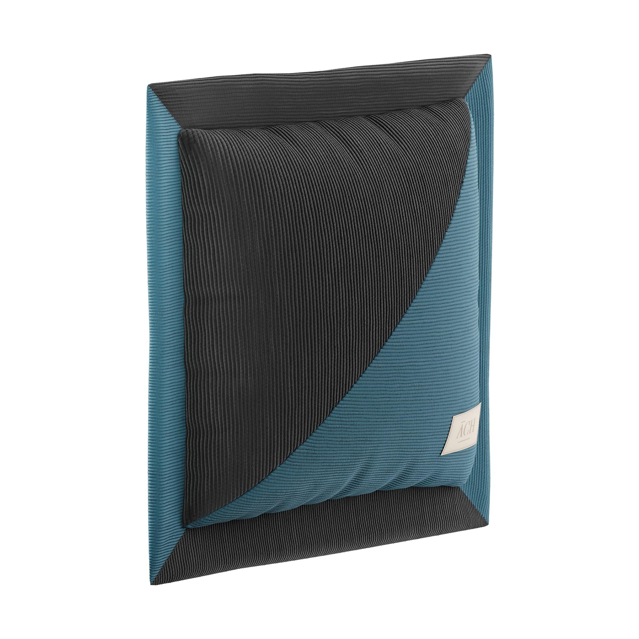 Blue/Black Corduroy Decorative Throw Pillow, Luxury Modern Navy Cushion
Black Navy Square is a decorative flange pillow with a clever construction of two colors of corduroy, a moonlight black and a woody green. 
This refined and fun patchwork