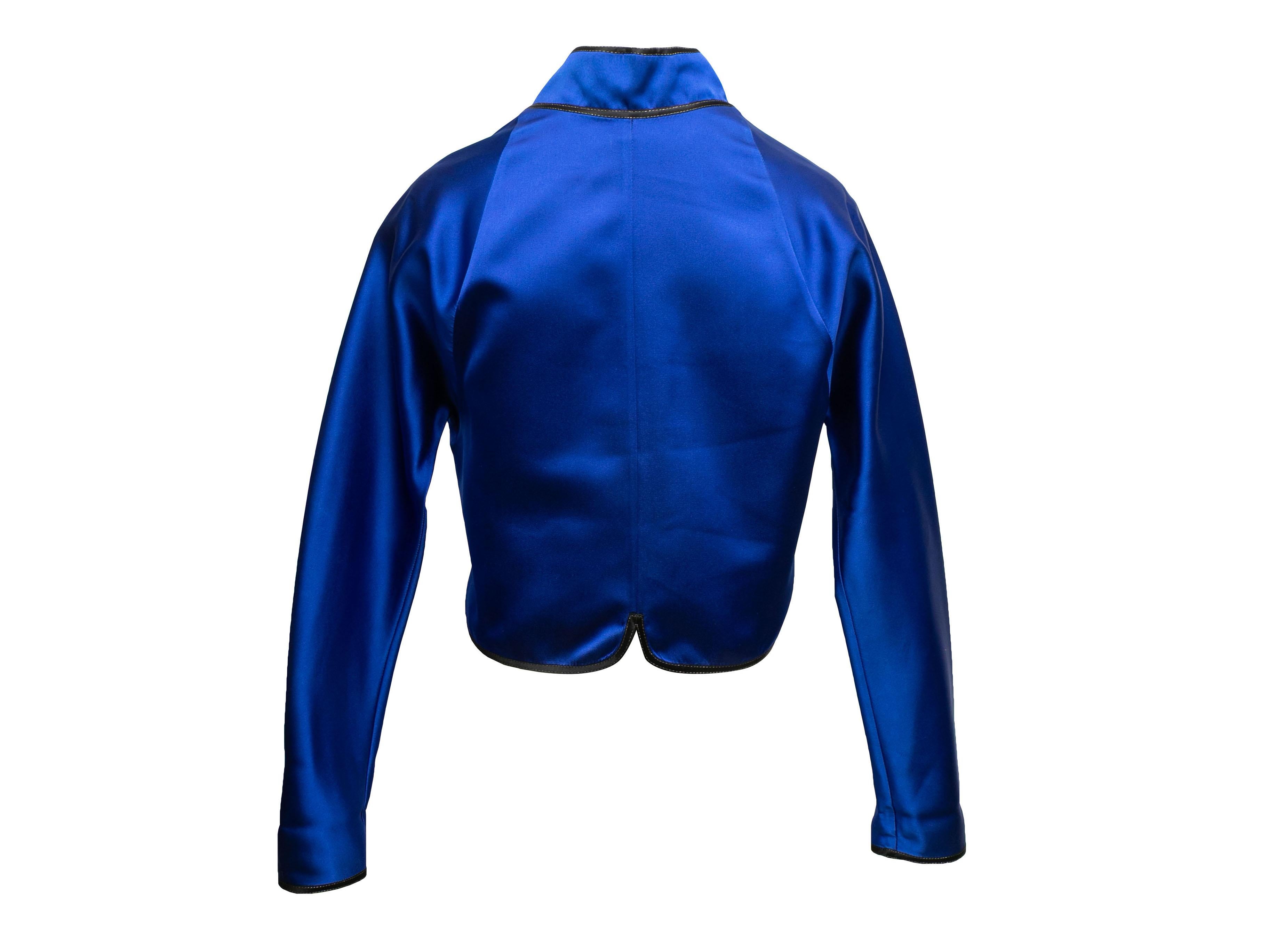 Blue & Black Geoffrey Beene Silk Cropped Jacket Size US S In Good Condition For Sale In New York, NY
