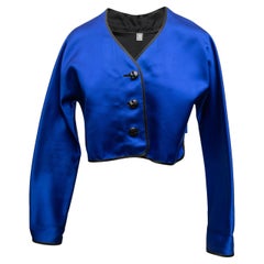 Veste courte en soie bleue et noire Geoffrey Beene Taille US S