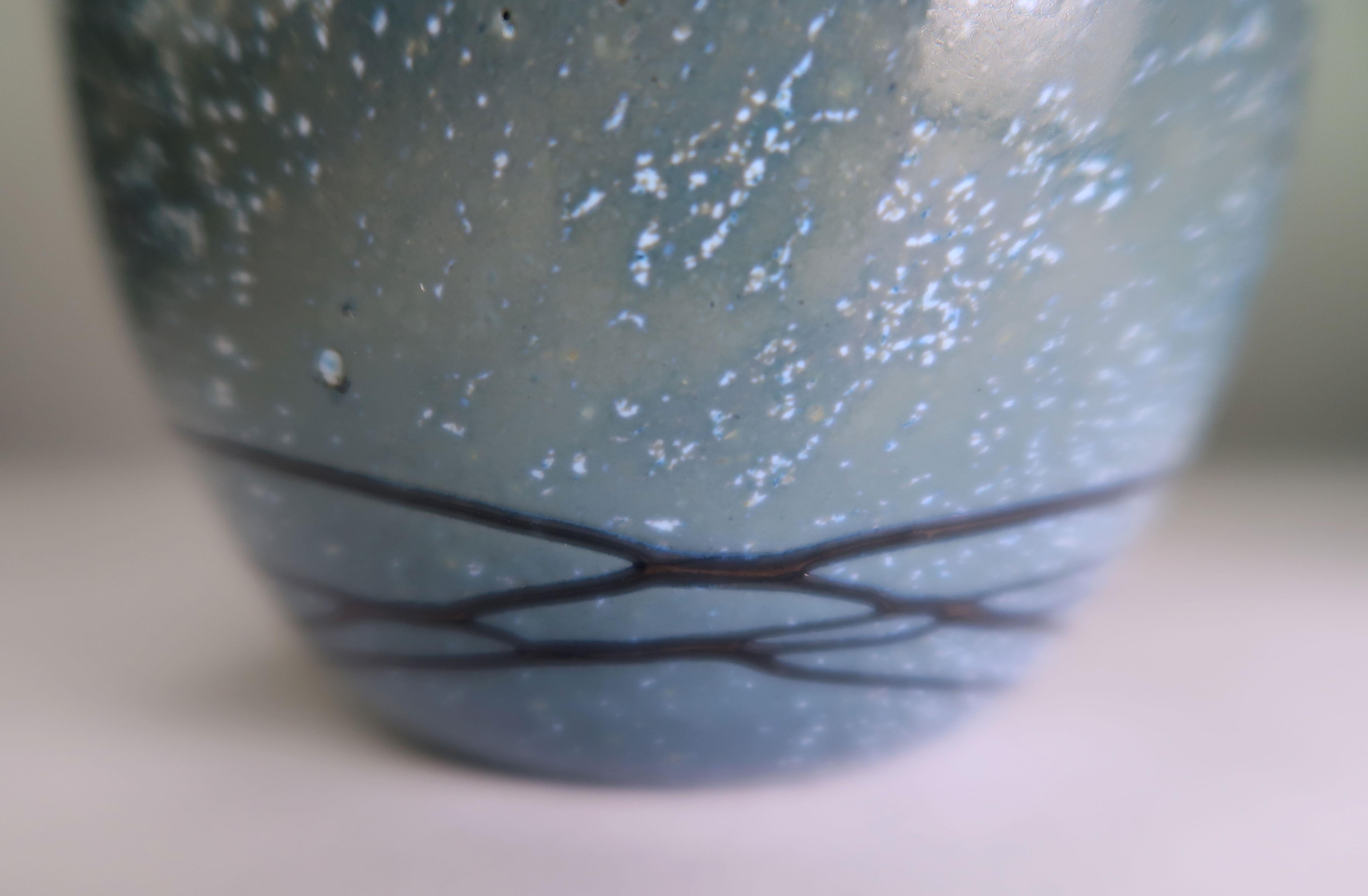 Mid-Century Modern Blue, Black, Grey Finnish Modern Crystal Vase by Humppila Finland, 1987