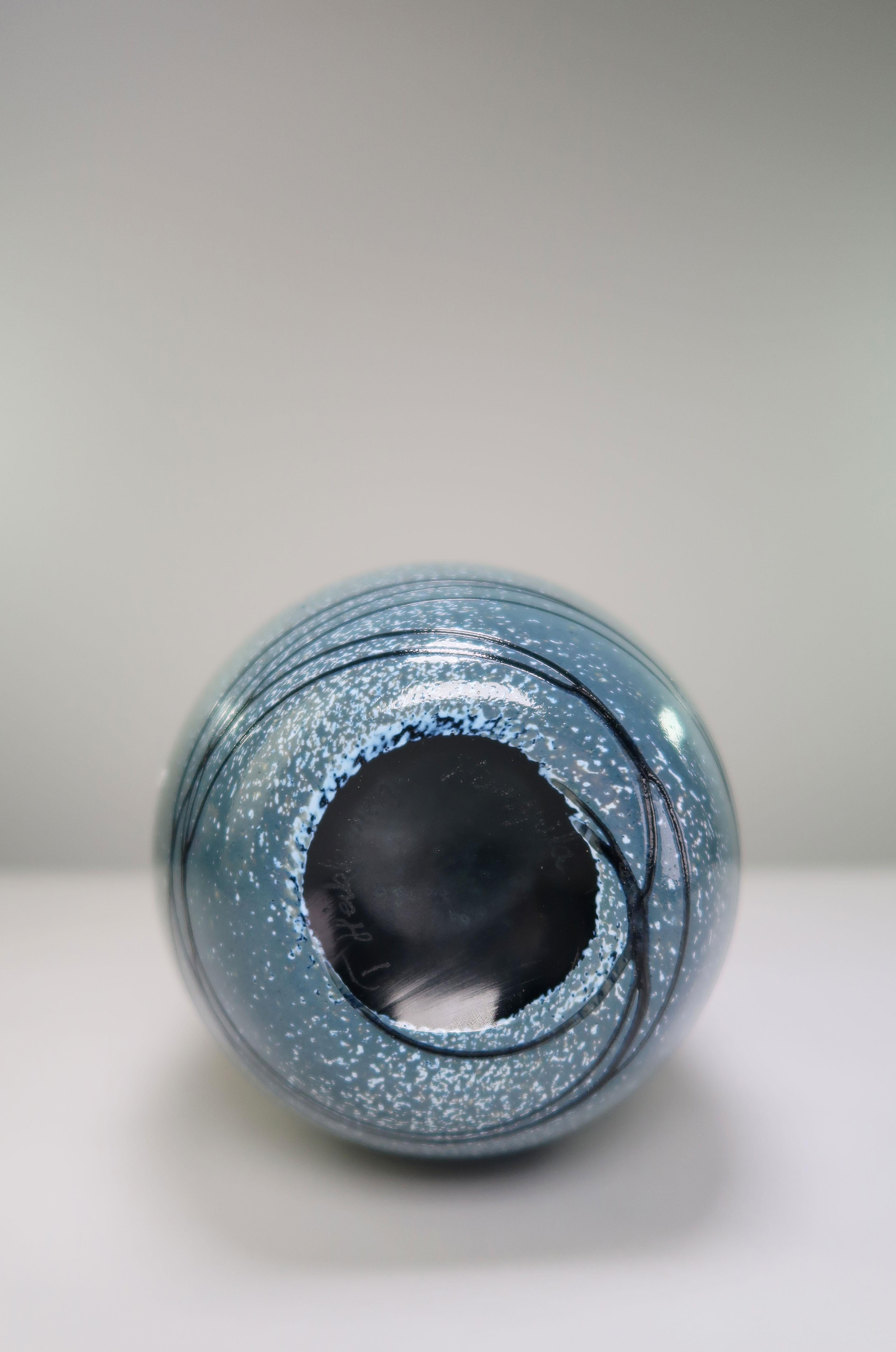Late 20th Century Blue, Black, Grey Finnish Modern Crystal Vase by Humppila Finland, 1987