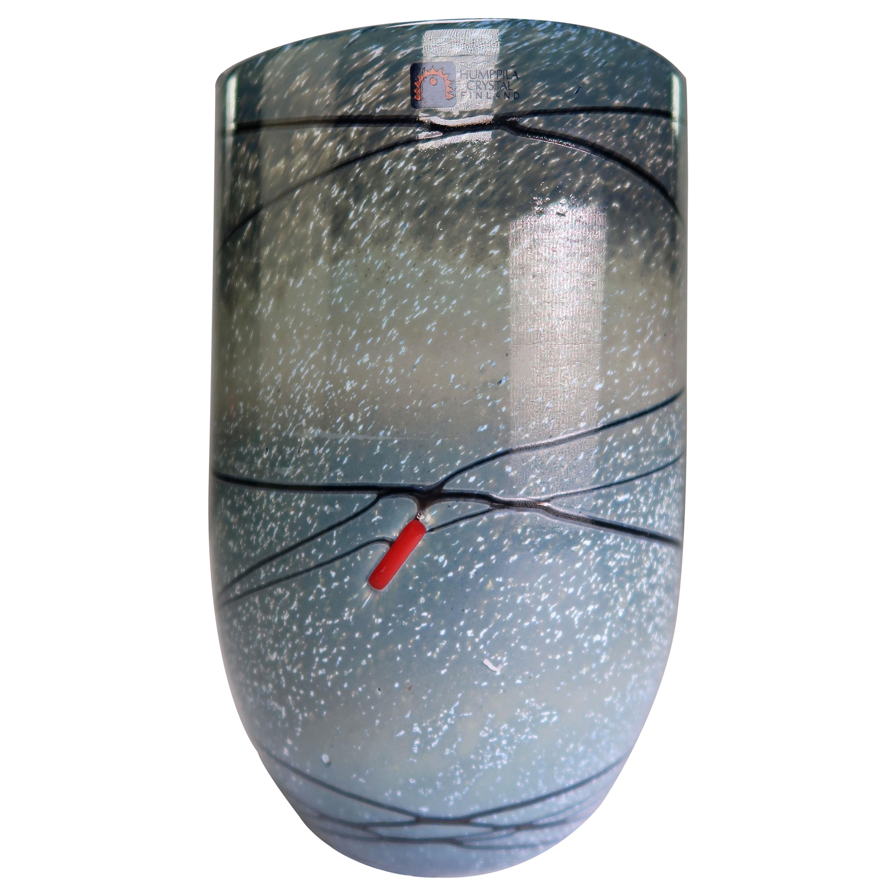 Blue, Black, Grey Finnish Modern Crystal Vase by Humppila Finland, 1987