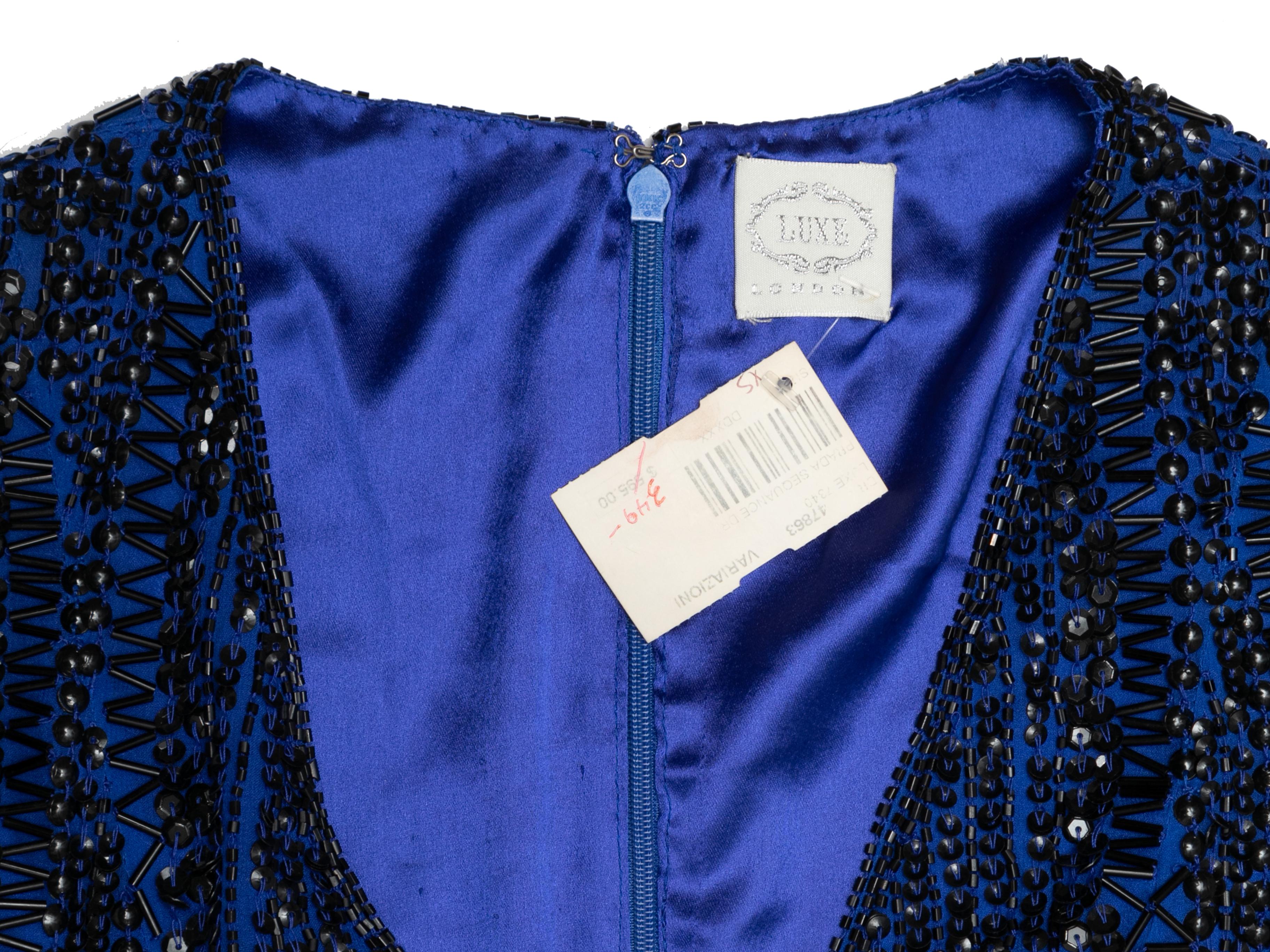 Women's Blue & Black London Luxe Beaded Silk Mini Dress Size US XS For Sale