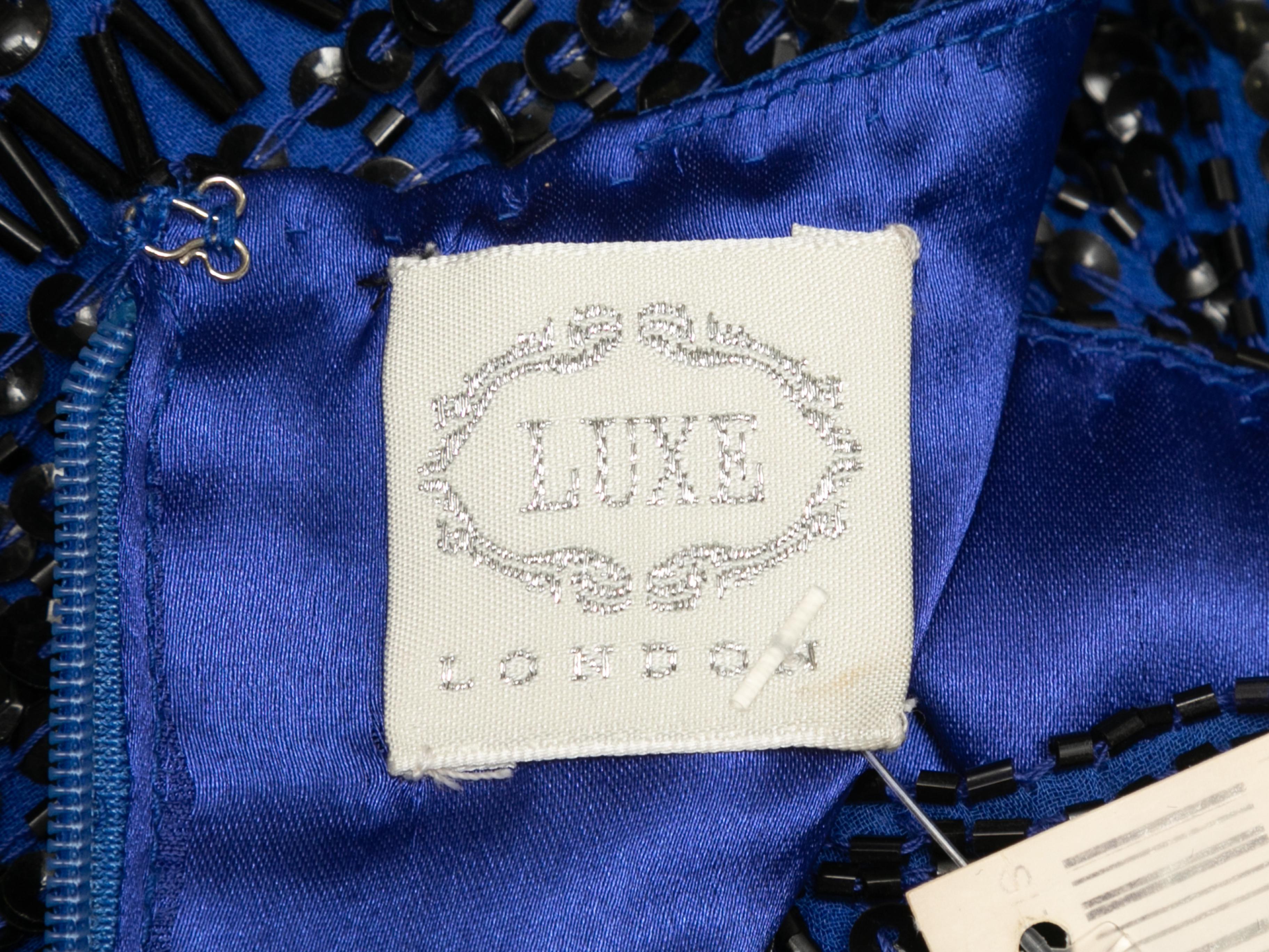 Blue & Black London Luxe Beaded Silk Mini Dress Size US XS For Sale 1