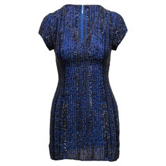 Blue & Black London Luxe Beaded Silk Mini Dress Size US XS