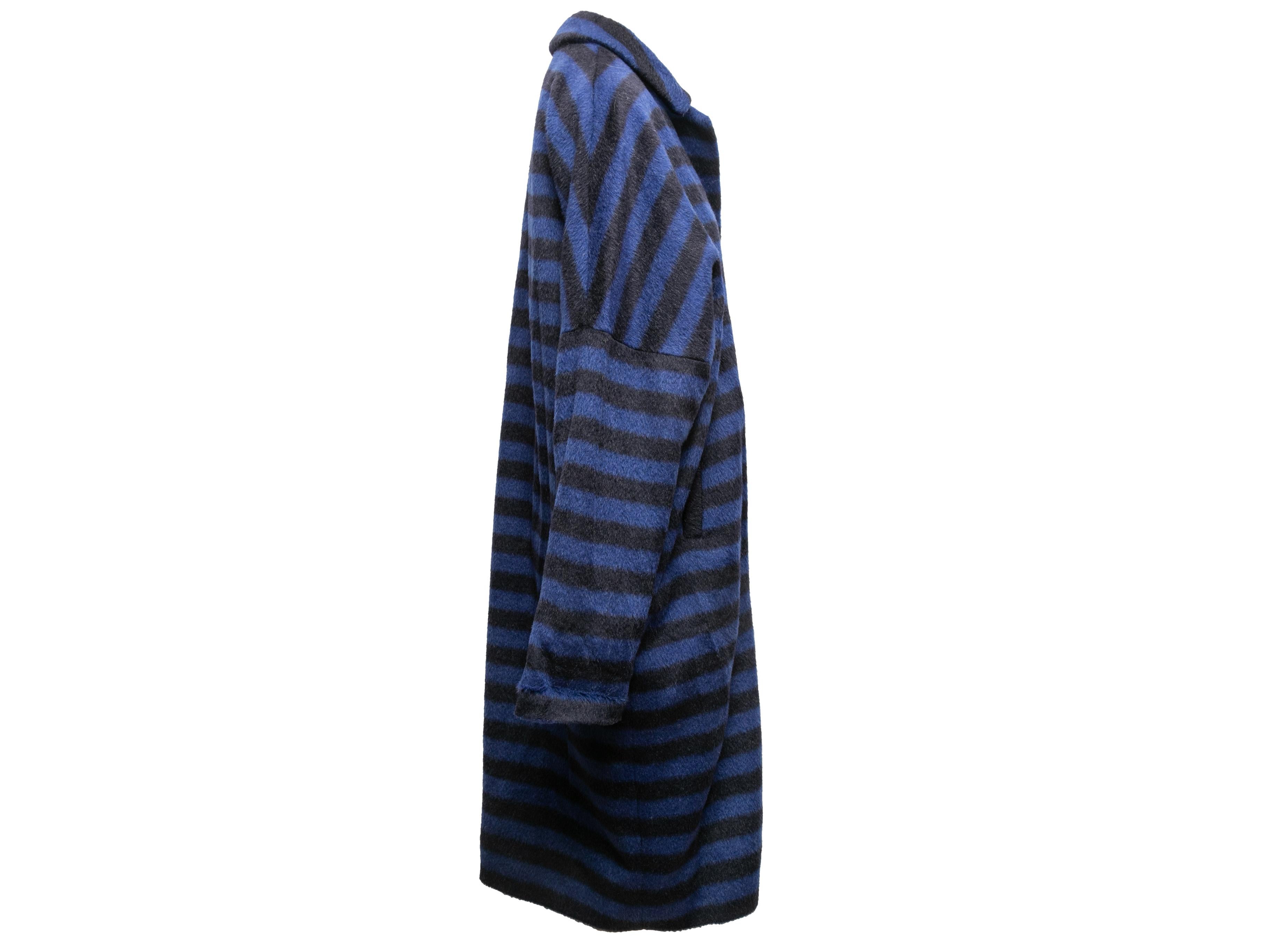 Blue & Black Marimekko Virgin Wool & Mohair Striped Coat Size EU 40 In Good Condition For Sale In New York, NY