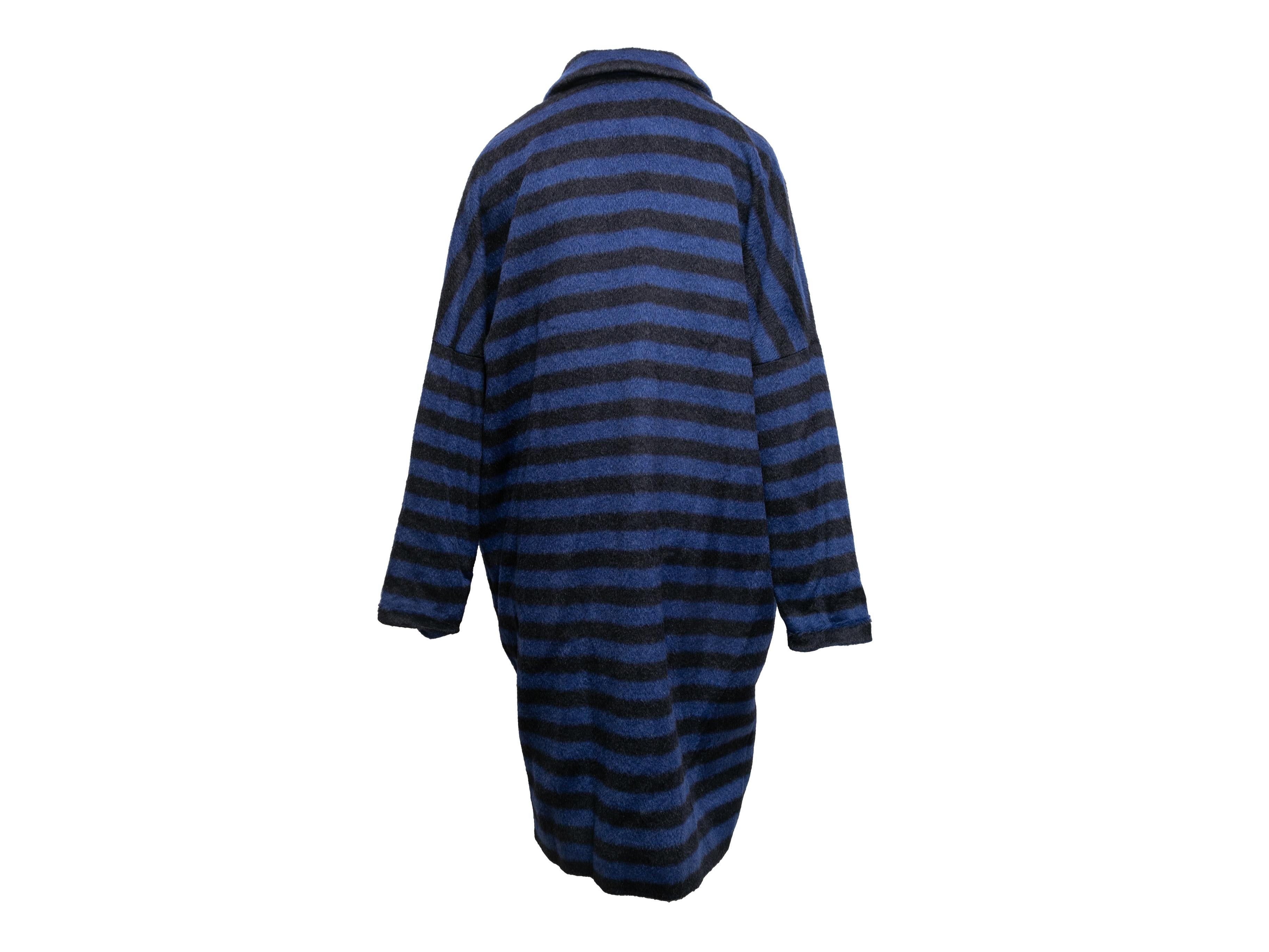 Women's Blue & Black Marimekko Virgin Wool & Mohair Striped Coat Size EU 40 For Sale