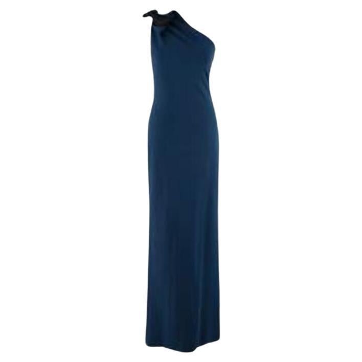 Blue & Black One Shoulder Gown with Bow For Sale