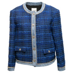 Veste bleue et noire Sandro Tweed bordée de jean Taille EU 42