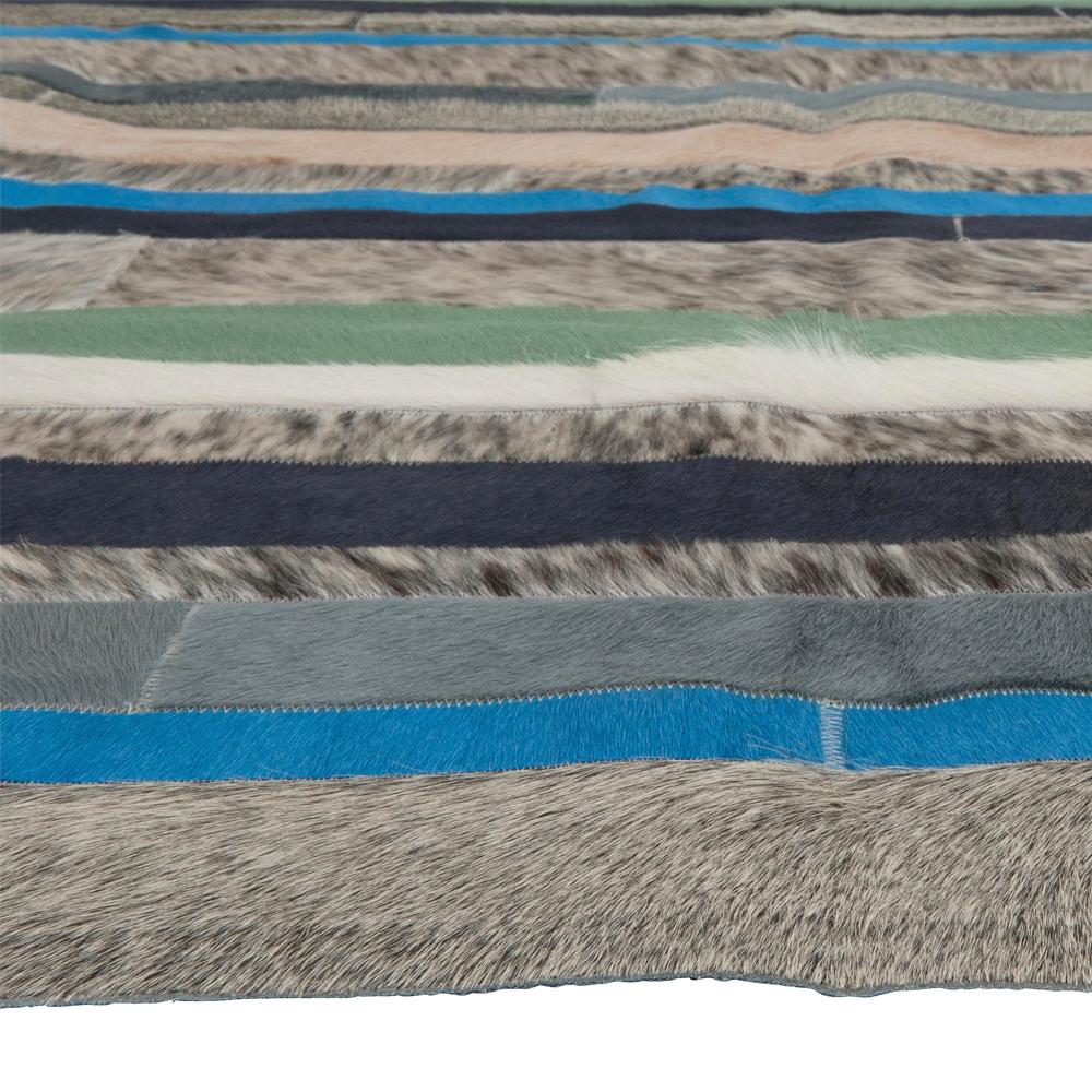 Pakistani Blue, Black & White Stripes Nueva Raya Customizable Cowhide Runner Medium For Sale