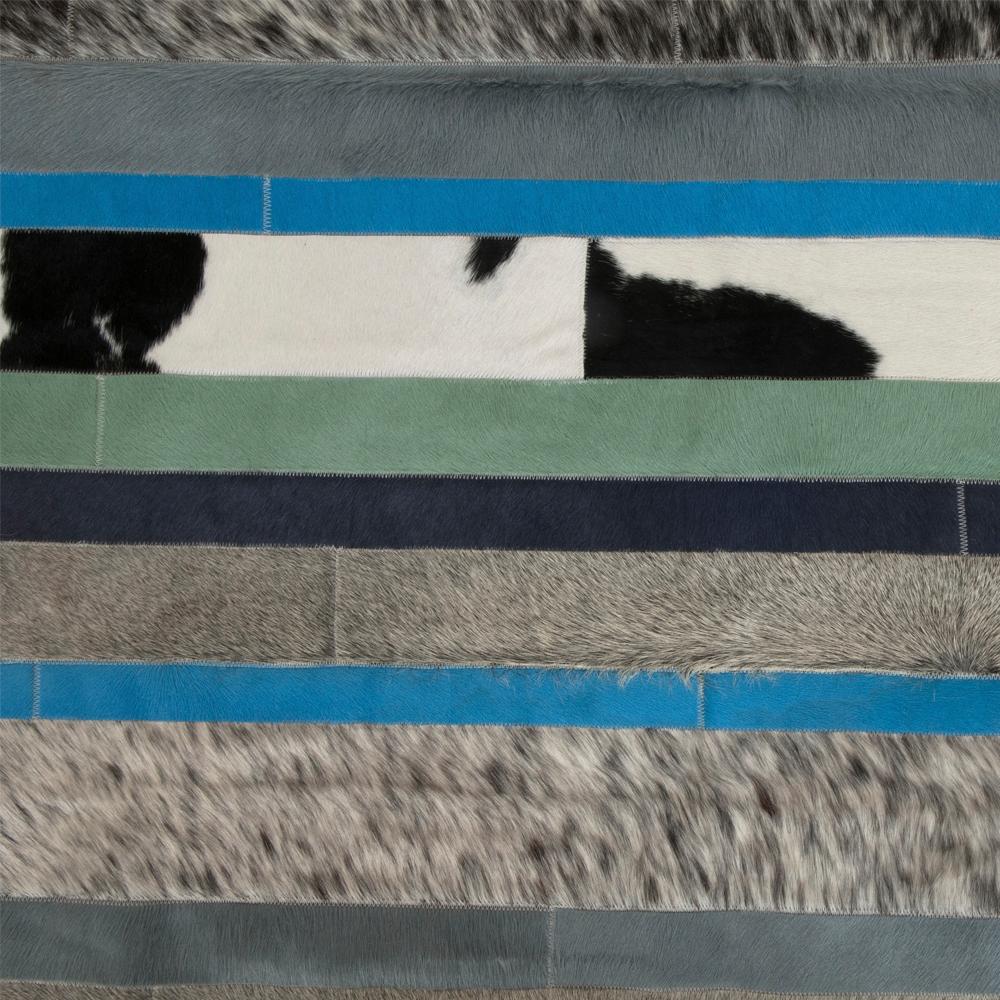 Machine-Made Blue, Black & White Stripes Nueva Raya Customizable Cowhide Runner Medium For Sale