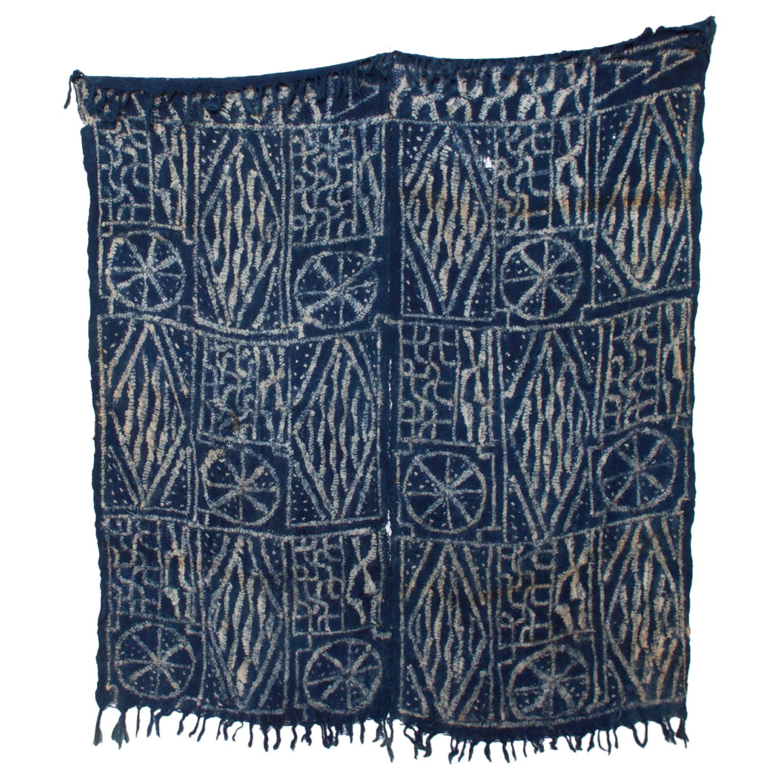 African Bamileke Ndop Indigo Handwoven Cloth Ceremonial Tapestry Wall Art For Sale