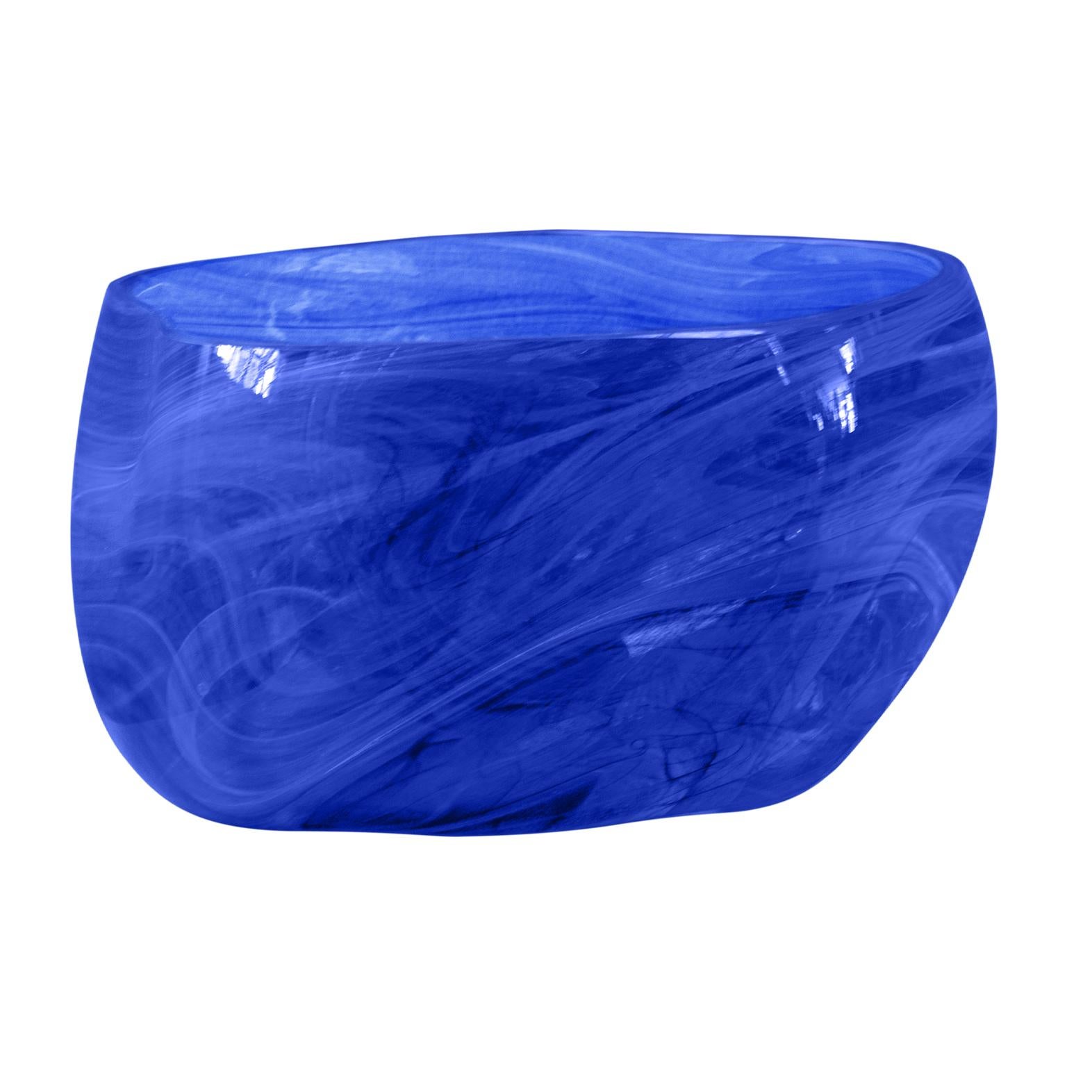 Organic Modern Blue Blown Glass Bubble Vase