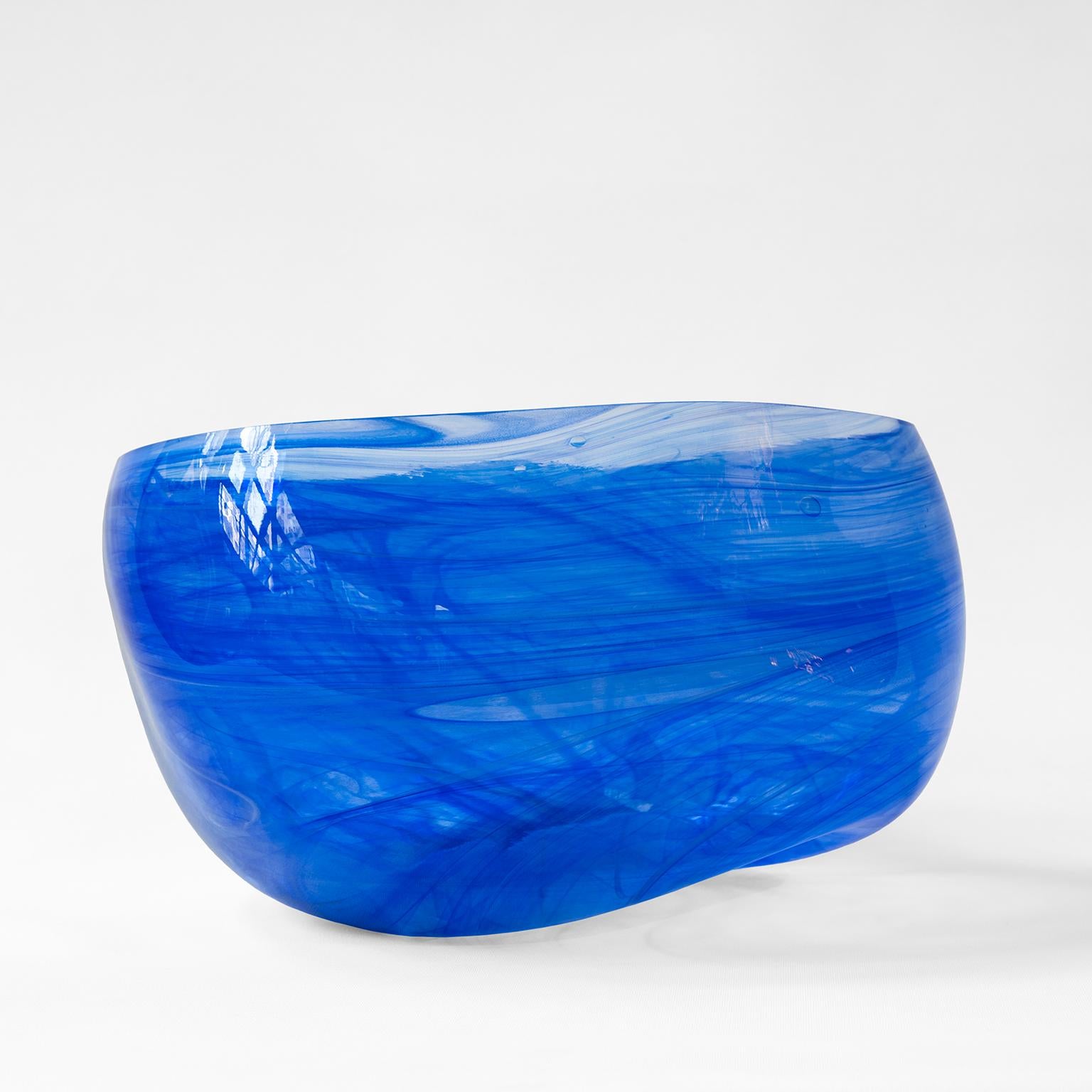 Hand-Crafted Blue Blown Glass Bubble Vase