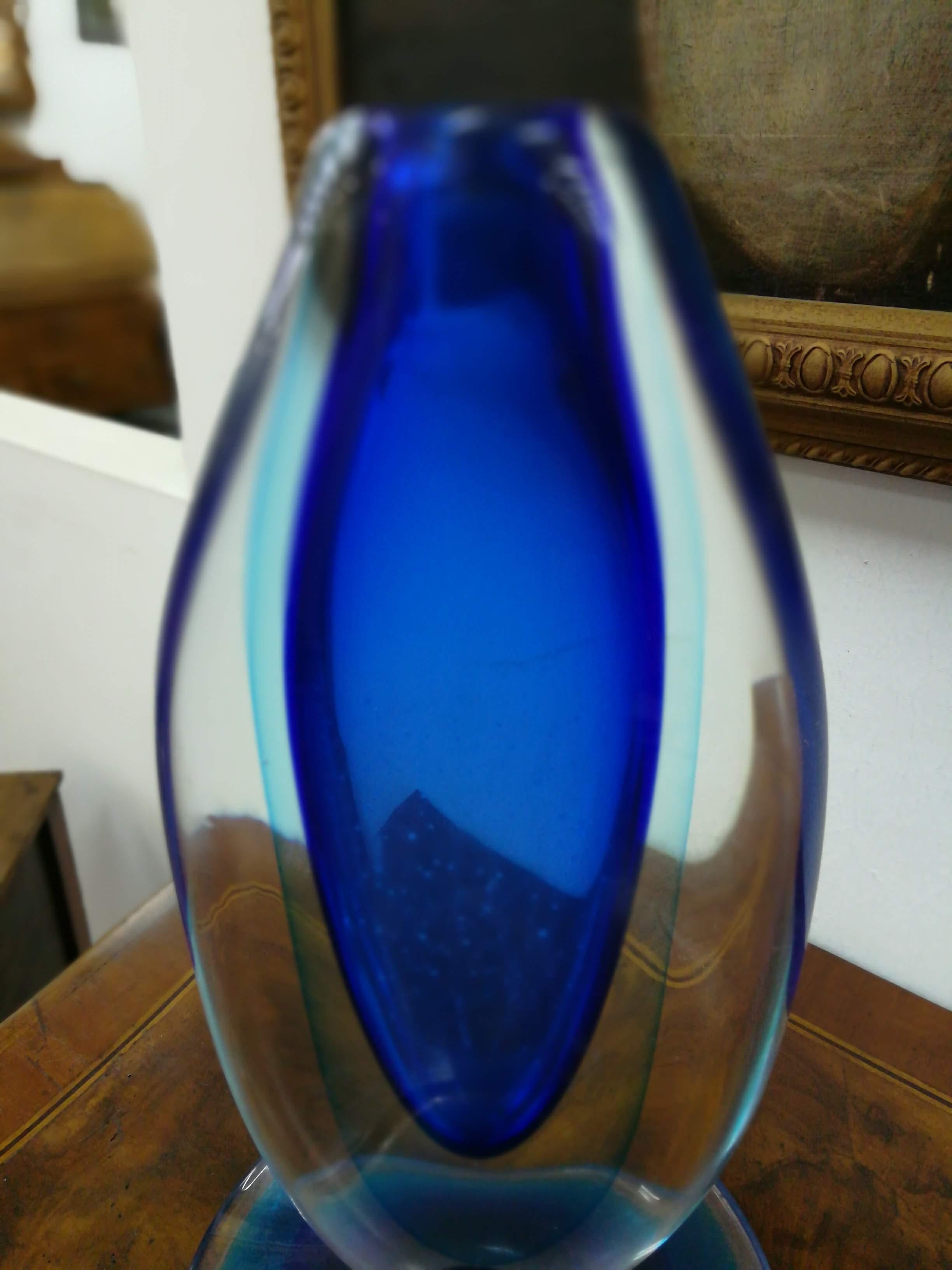 Modern Blue Blown Glass Italian Sculpture For Sale