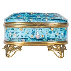 Antique Blue Bohemian Crystal Box, 19th Century, Napoleon III Period.