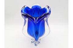 Blue Bohemian Crystal Vase, Czech Repubilc, mid 20th century.