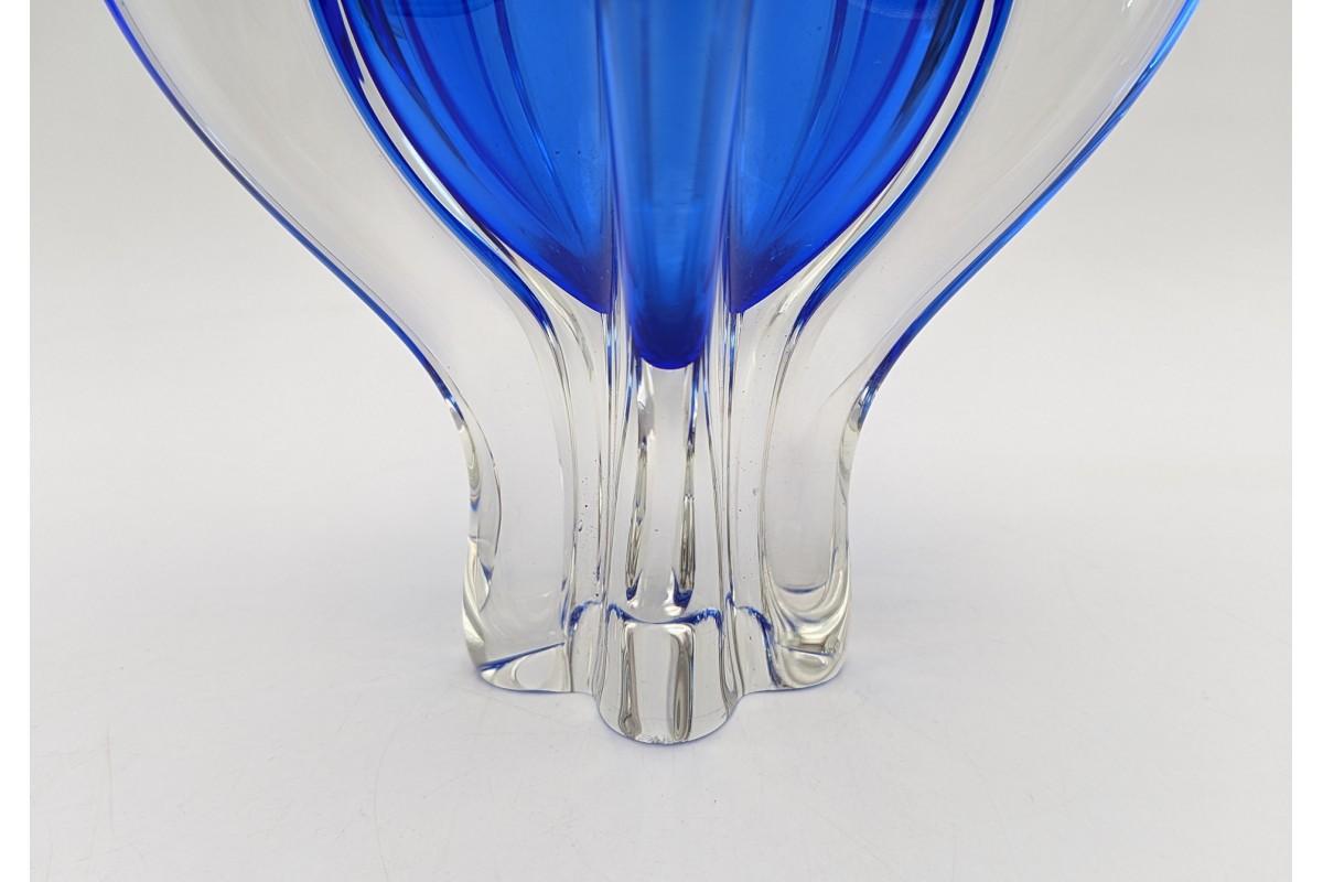 Mid-Century Modern Blue Bohemian Crystal Vase, Czech Repubilc, mid 20th century.  For Sale