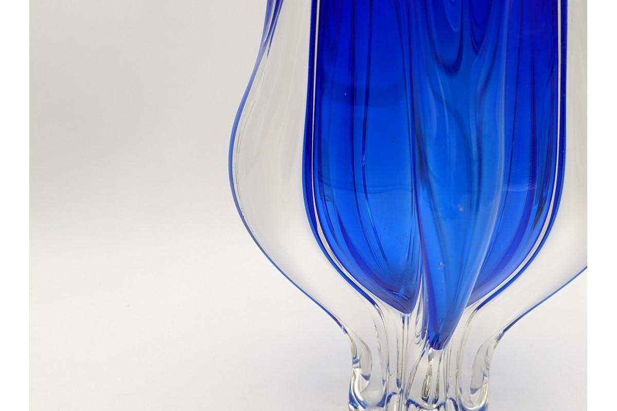 Mid-20th Century Blue Bohemian Crystal Vase, Czech Repubilc, mid 20th century.  For Sale