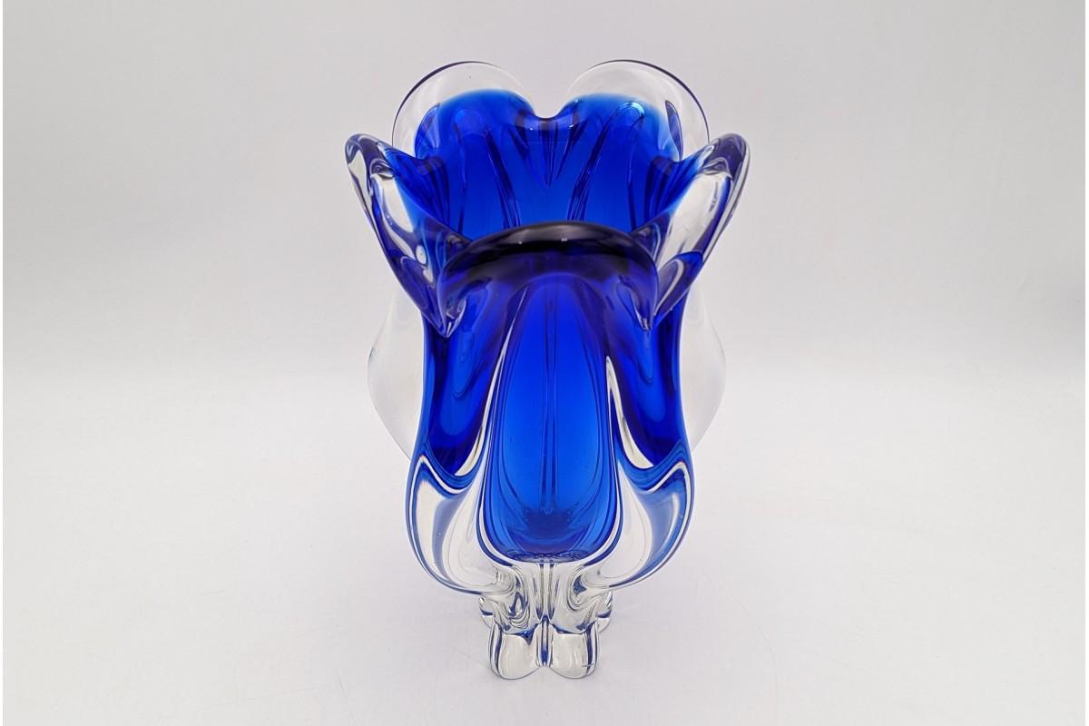 Blue Bohemian Crystal Vase, Czech Repubilc, mid 20th century.  For Sale 1