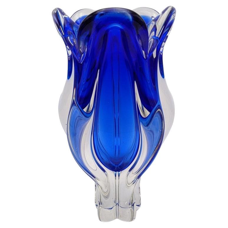 Blue Bohemian Crystal Vase, Czech Repubilc, mid 20th century. 