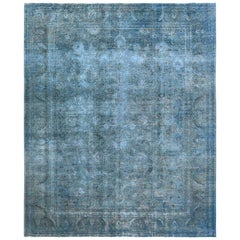 Blue Bohemian Old Persian Tabriz Design Hand Knotted Oriental Rug
