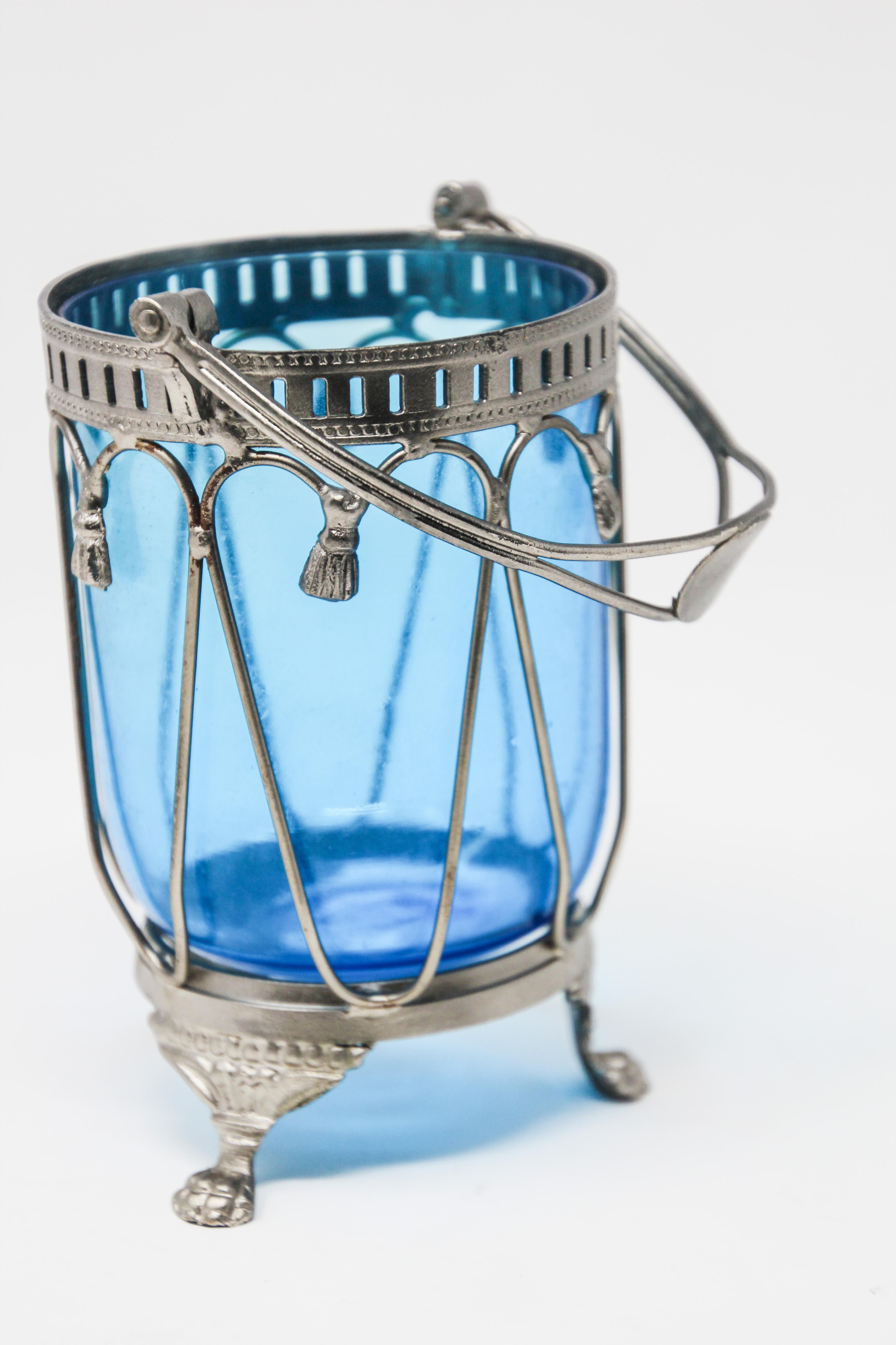 20th Century Blue Boho Glass Votive Candleholder