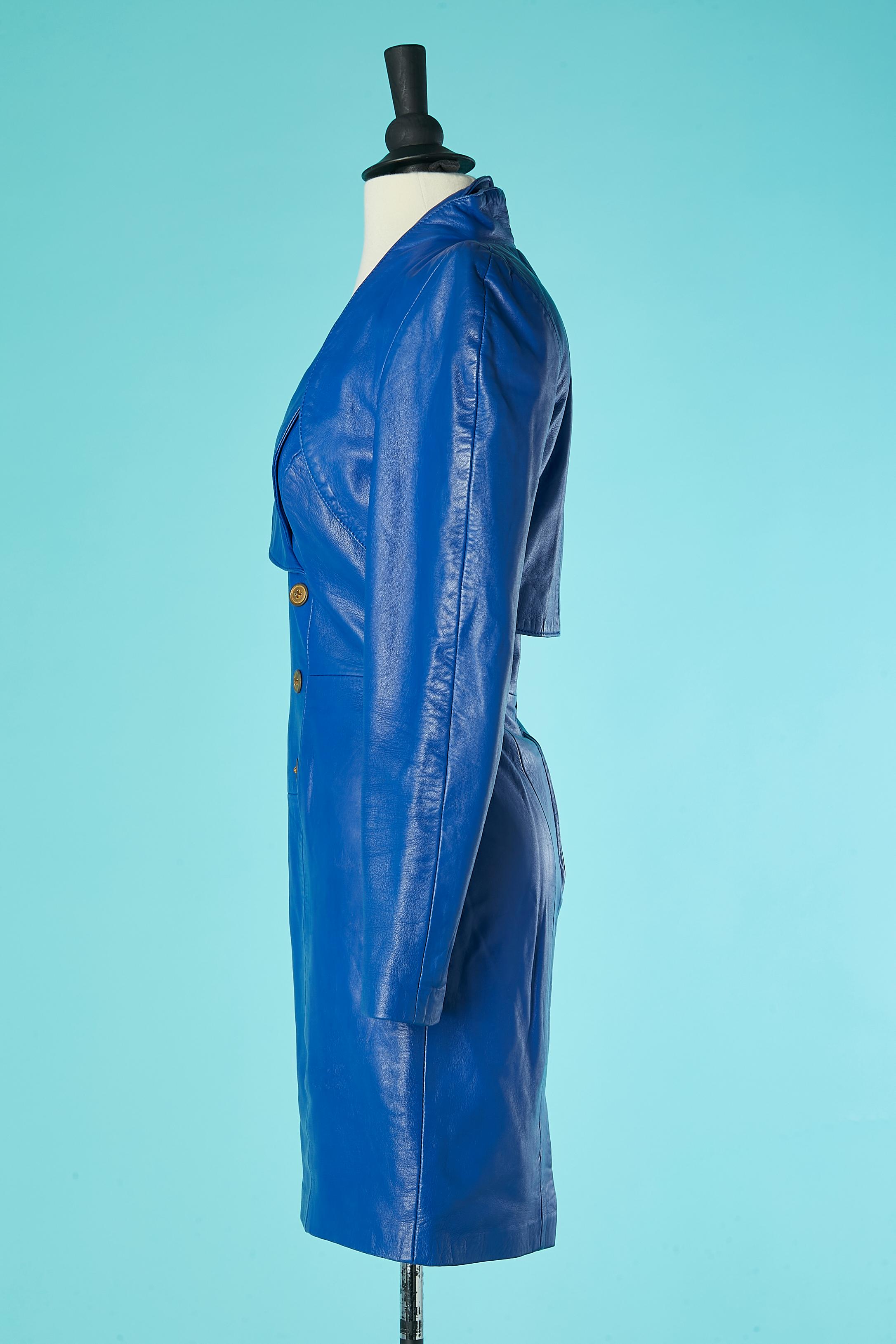Women's Blue boléro and sleeveless dress ensemble Michael Hoban North Beach Leather  For Sale
