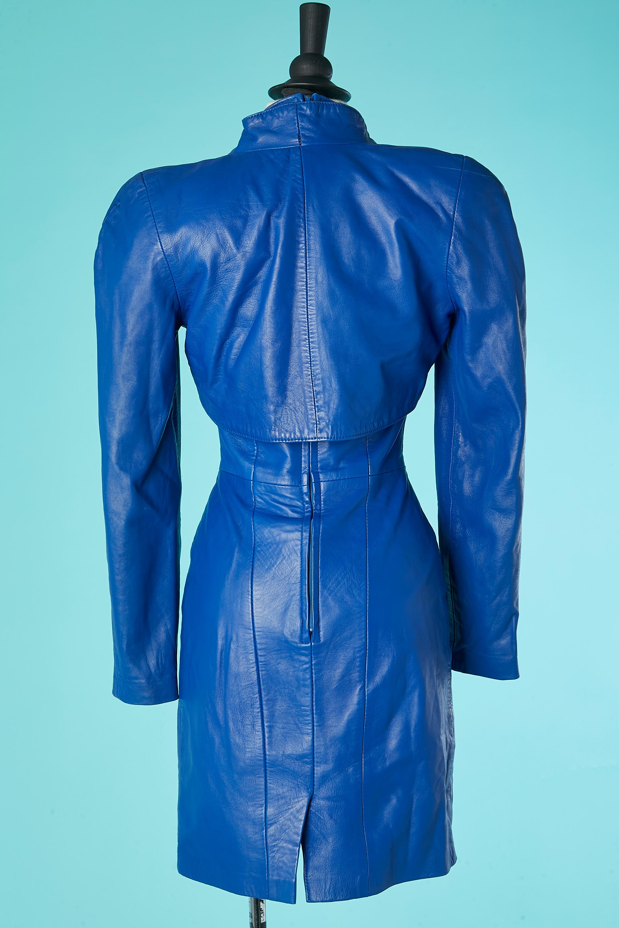 Blue boléro and sleeveless dress ensemble Michael Hoban North Beach Leather  For Sale 1