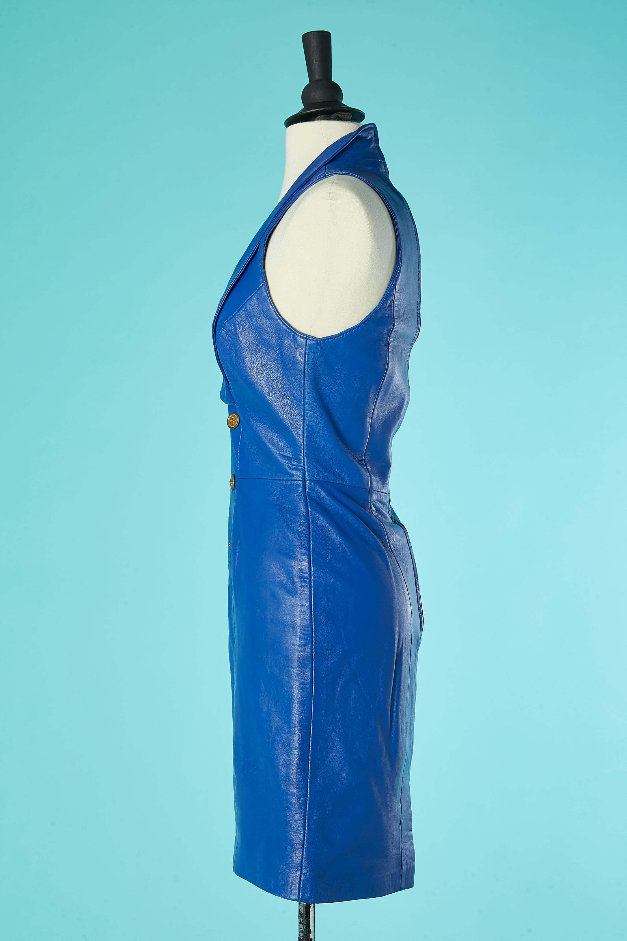 Blue boléro and sleeveless dress ensemble Michael Hoban North Beach Leather  For Sale 4